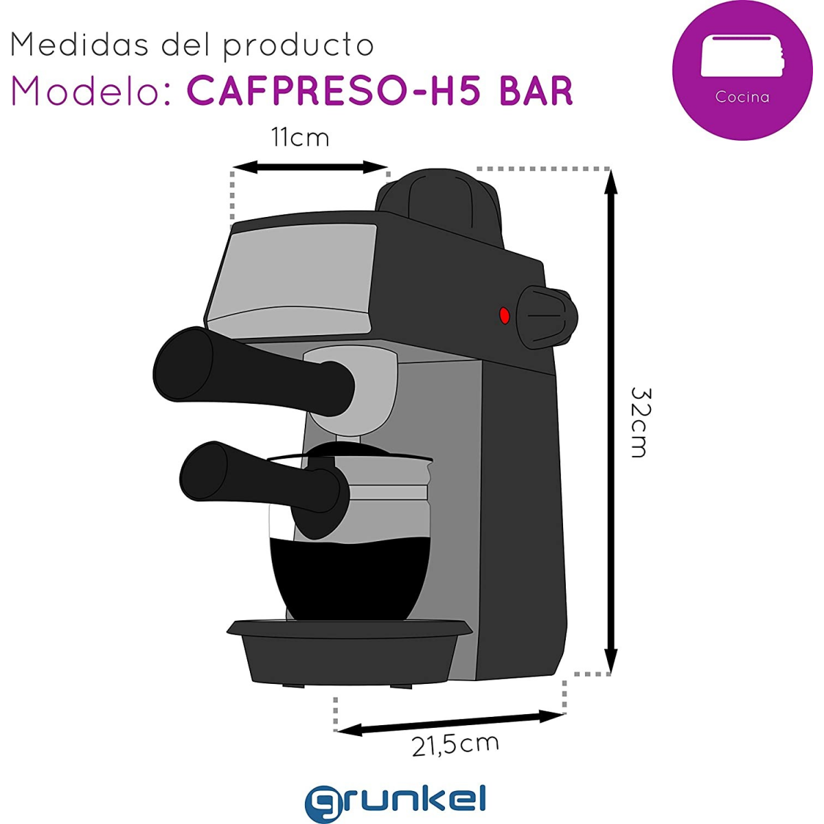 Cafetera espresso CAFPRESO-H20 de 20 Bares y 1450W con vaporizador y filtro  doble