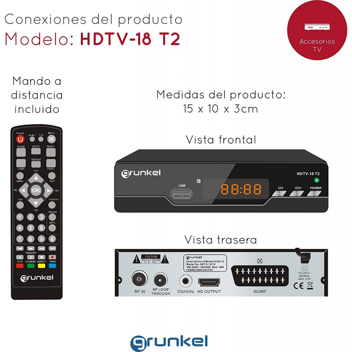 Sintonizador TDT T2 Alta Definicion Euroconector Infrarojo Mando USB HDMI  DVB T2