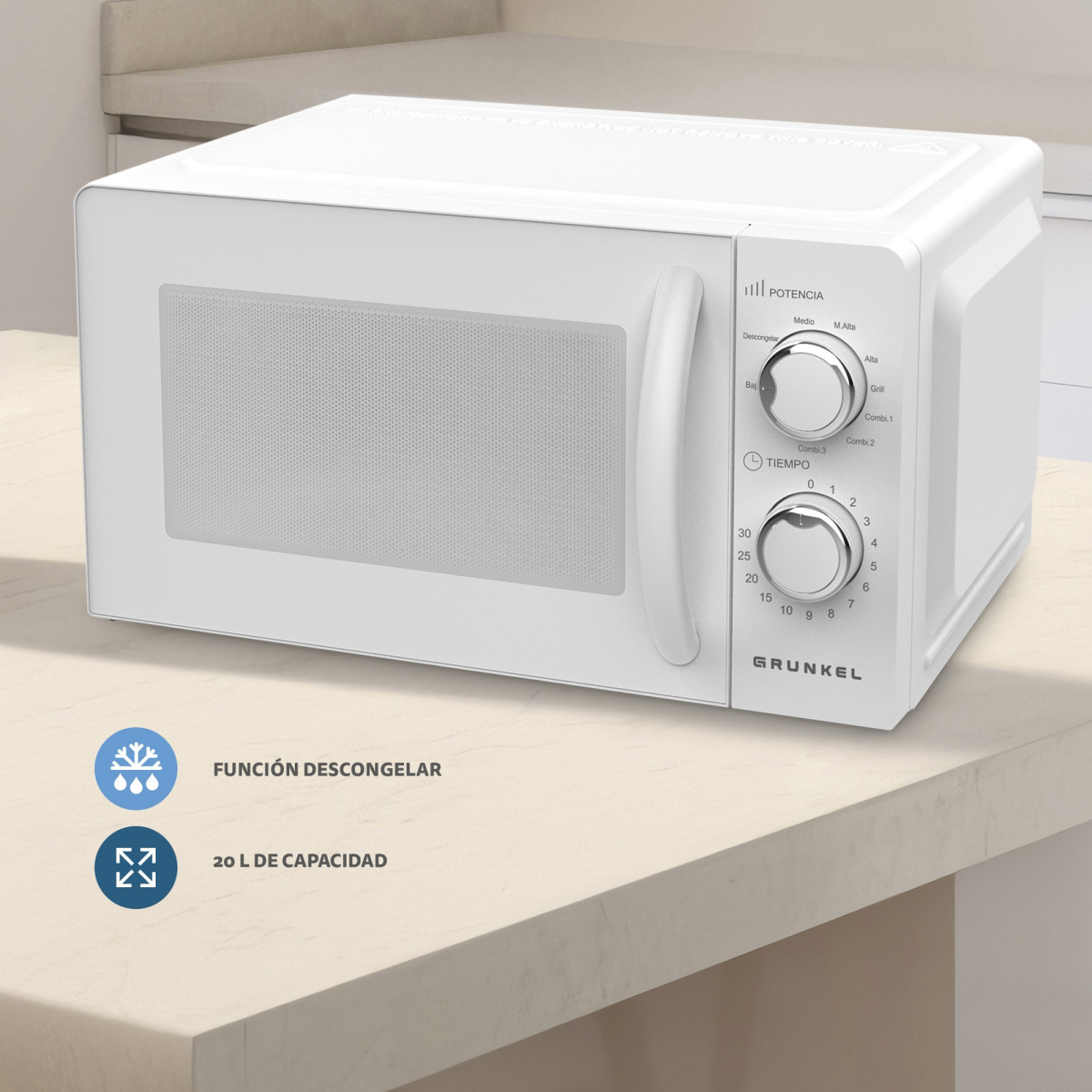 Microondas Digital Cuori 20L con 10 Niveles de Potencia y Función  Descongelar - Blanco — HTS