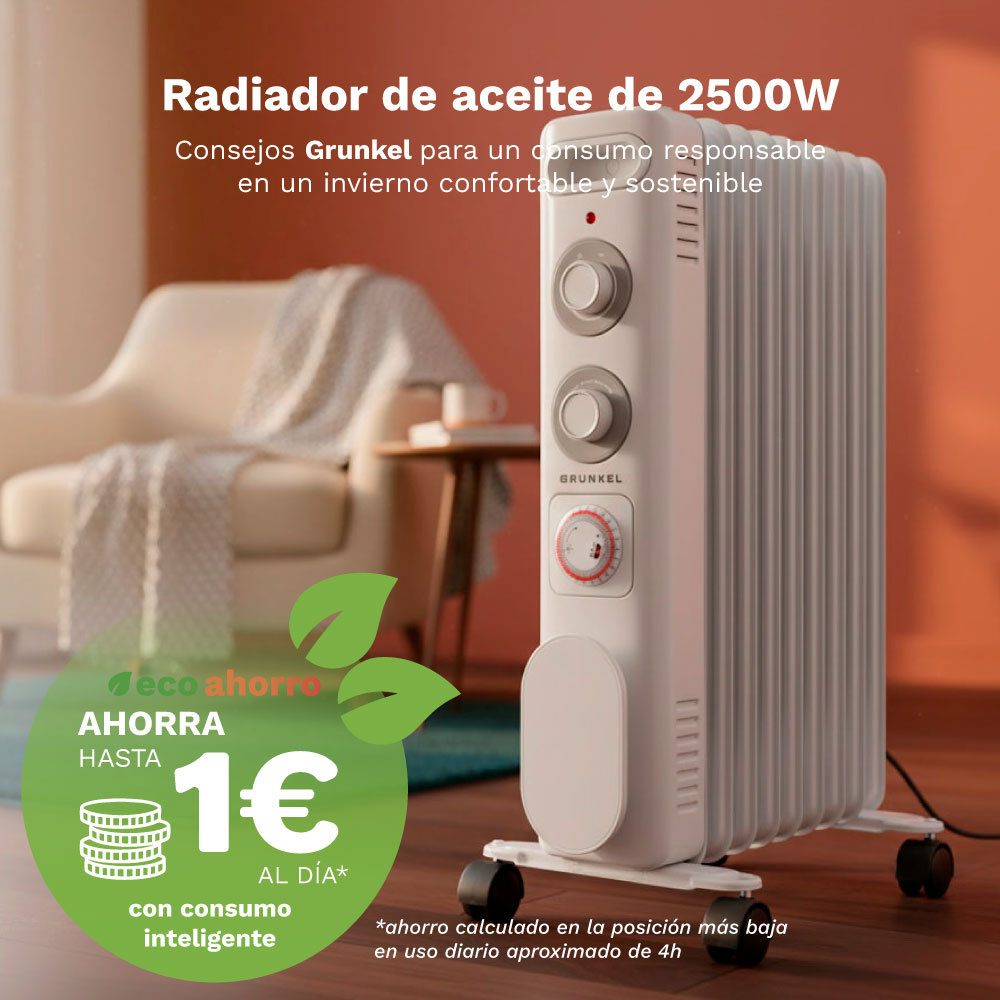 GRUNKEL - Radiador de Aceite RD-2500S 2500W | 10 Elementos, 3 Potencias y Temporizador 24H - Imagen 3