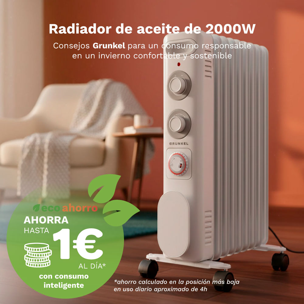 GRUNKEL - Radiador de Aceite RD-2000S 2000W | 9 Elementos, 3 Potencias y Temporizador 24H - Imagen 3
