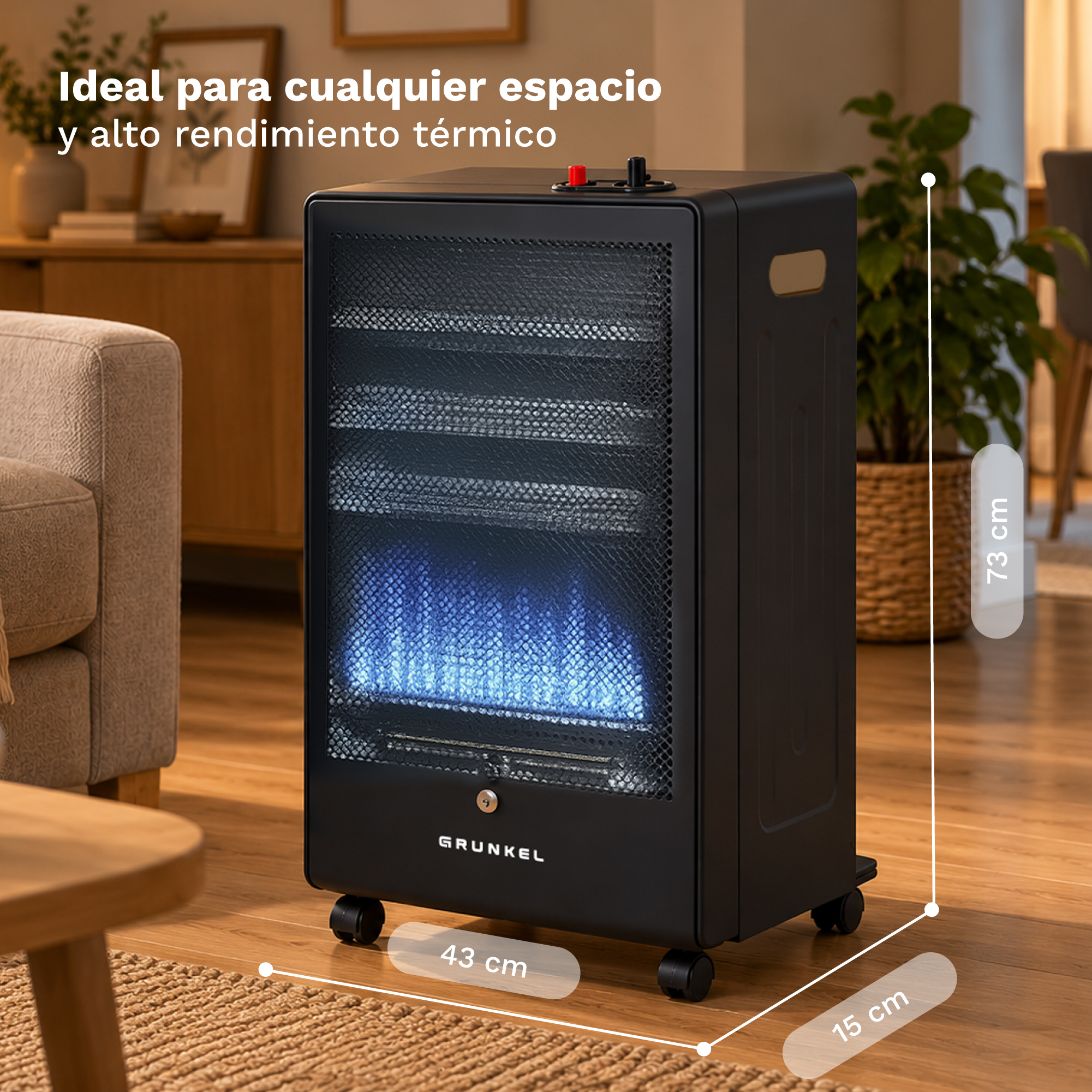 GRUNKEL - Estufa de Gas CT-BLUEFLAME 3800W | Llama Azul, 2 Potencias y Sistema ODS - Imagen 2