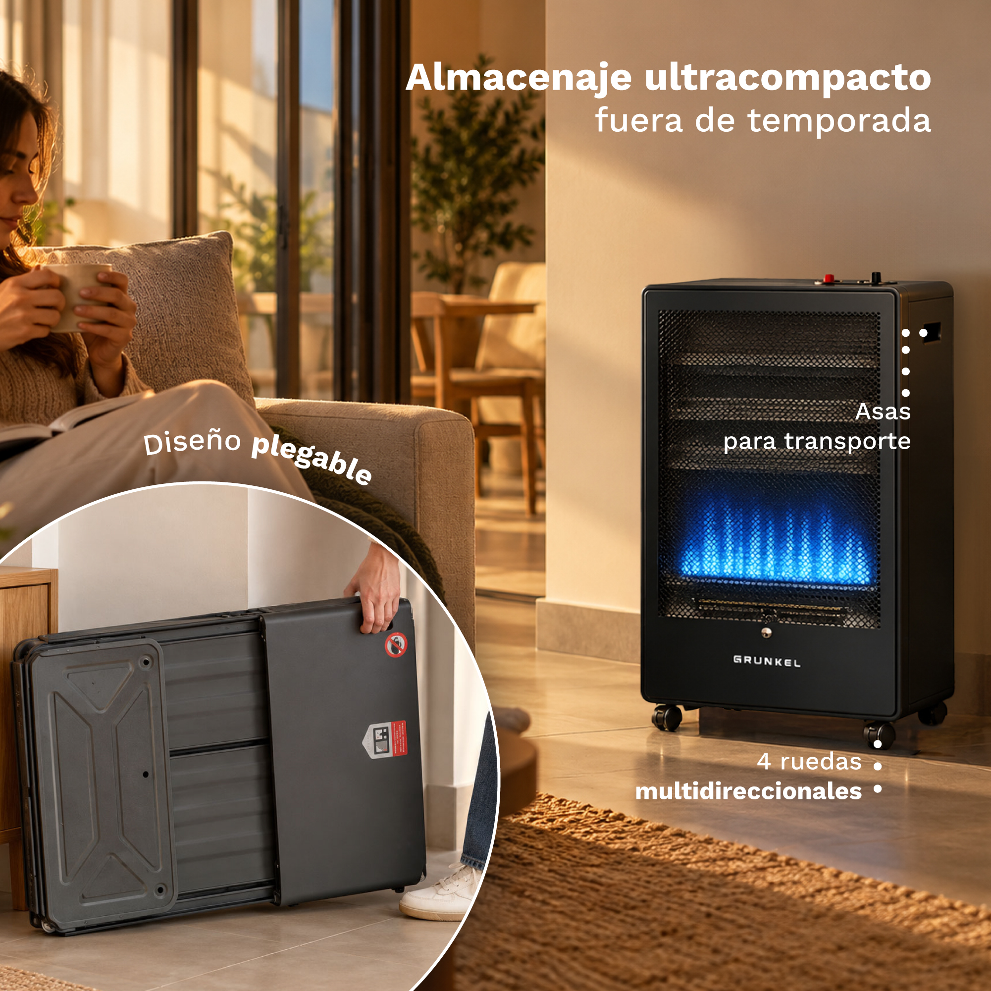 GRUNKEL - Estufa de Gas CT-BLUEFLAME 3800W | Llama Azul, 2 Potencias y Sistema ODS - Imagen 8