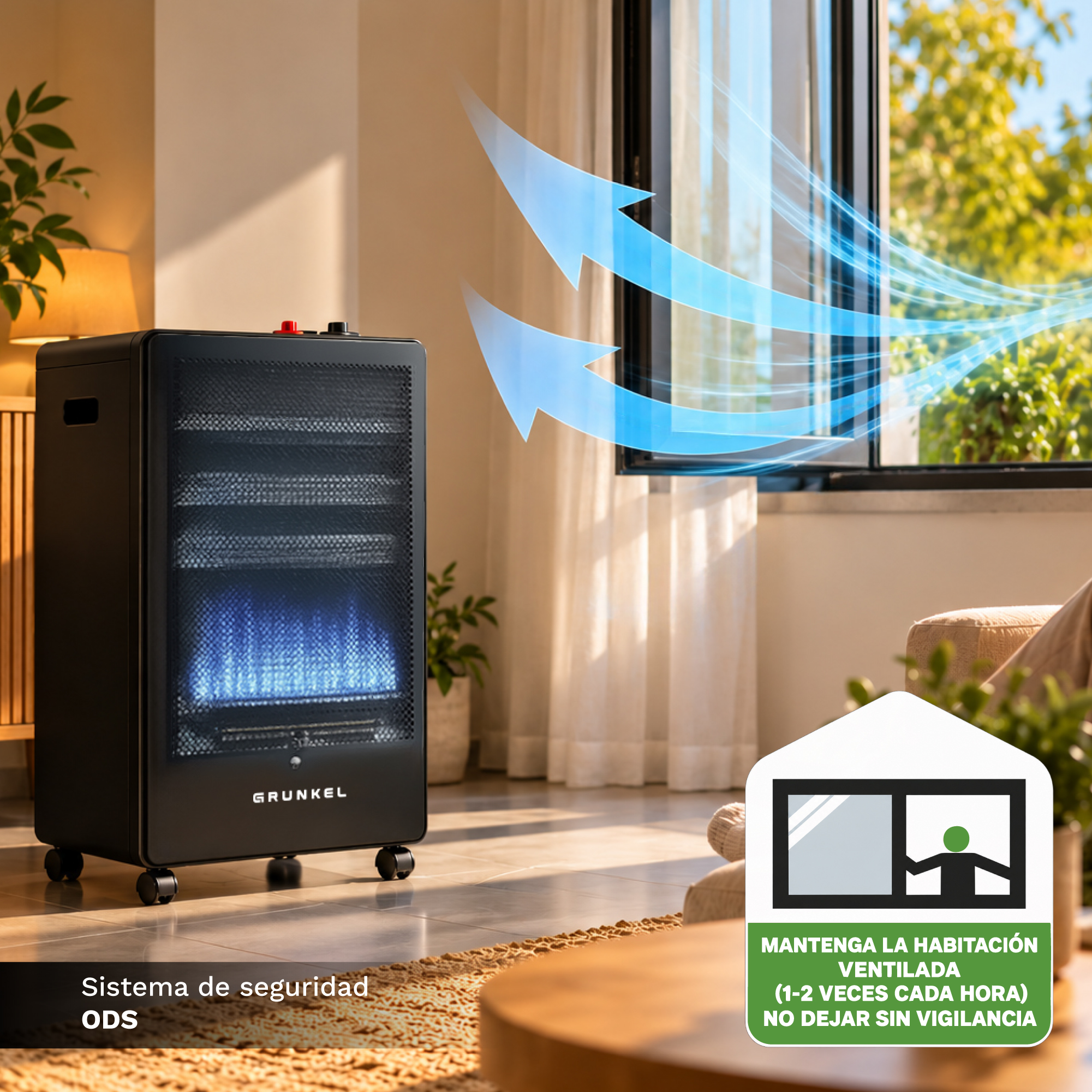 GRUNKEL - Estufa de Gas CT-BLUEFLAME 3800W | Llama Azul, 2 Potencias y Sistema ODS - Imagen 3