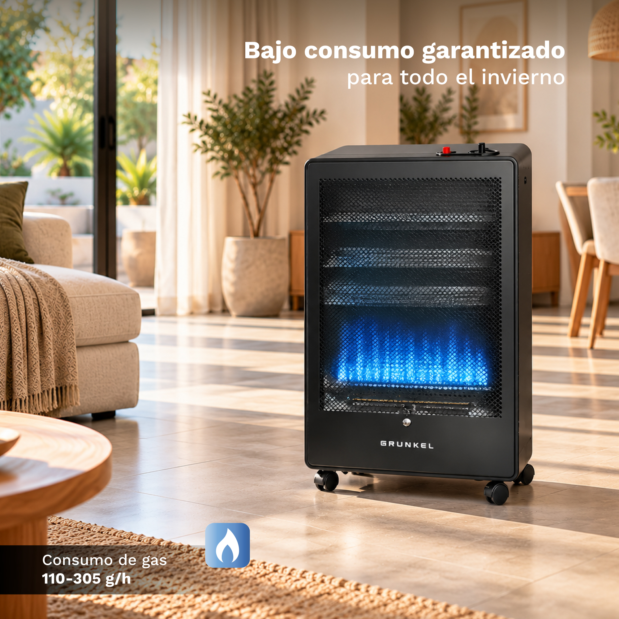 GRUNKEL - Estufa de Gas CT-BLUEFLAME 3800W | Llama Azul, 2 Potencias y Sistema ODS - Imagen 4