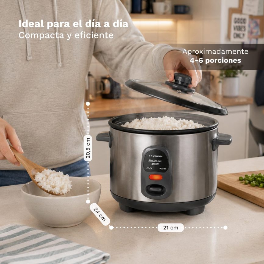 GRUNKEL Arrocera RC-1L – 1L de capacidad – 400W – Acero inoxidable - imagen 2
