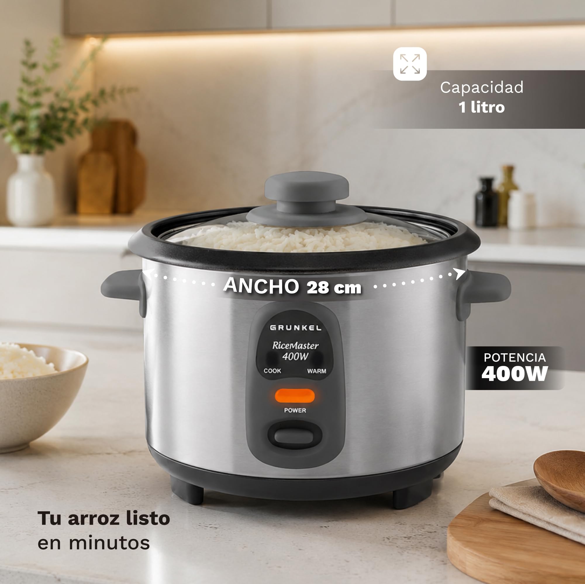 GRUNKEL Arrocera RC-1L – 1L de capacidad – 400W – Acero inoxidable - imagen 3