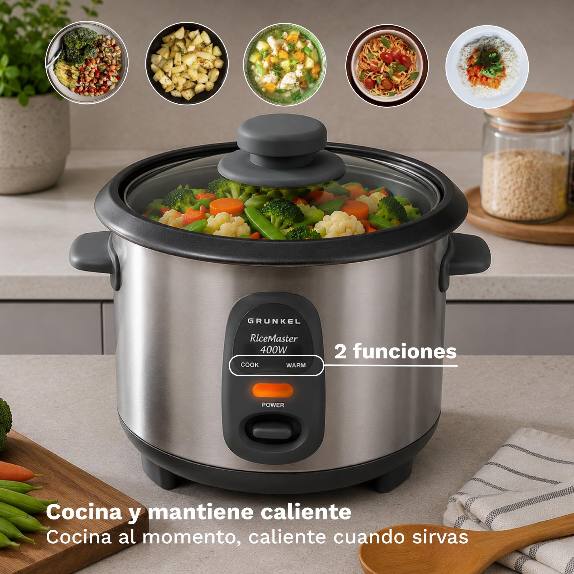 GRUNKEL Arrocera RC-1L – 1L de capacidad – 400W – Acero inoxidable - imagen 4