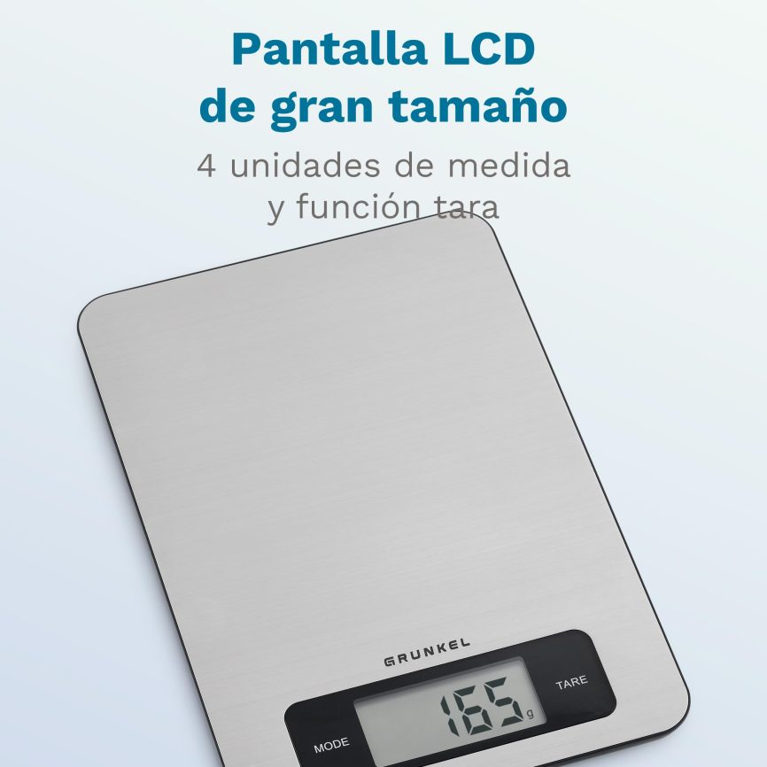 GRUNKEL Báscula de cocina BC-COOKXT – Hasta 5 Kg – Pantalla LCD – Acero inoxidable - imagen 2