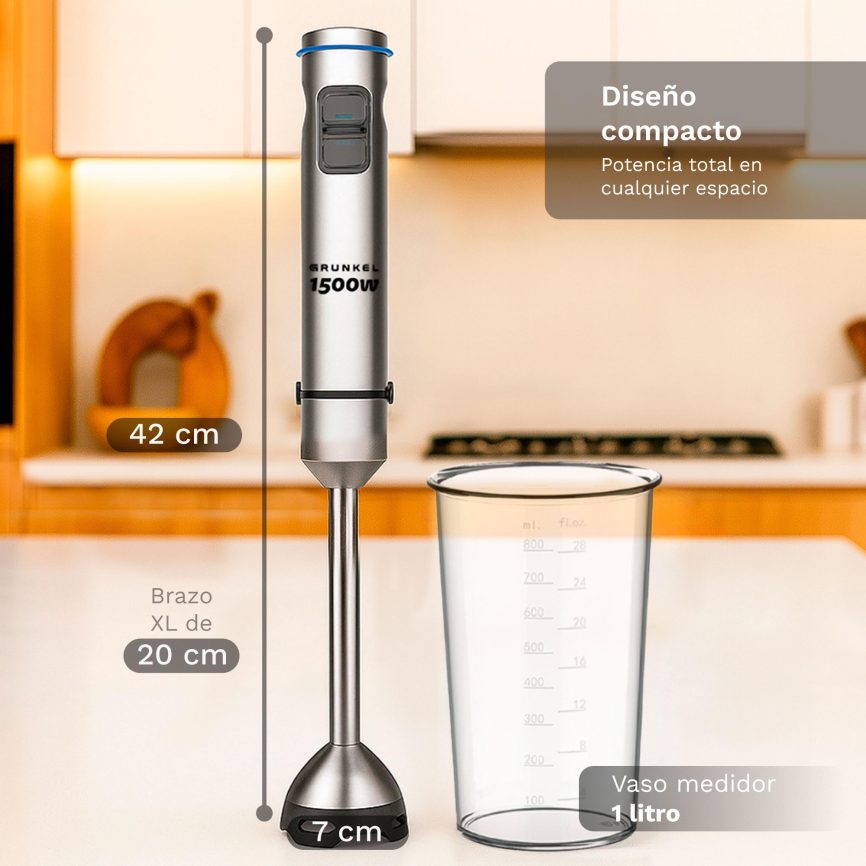GRUNKEL Batidora de mano BM-1500EXTREME – Función Turbo – Vaso de 800 ml – 1500W - imagen 2