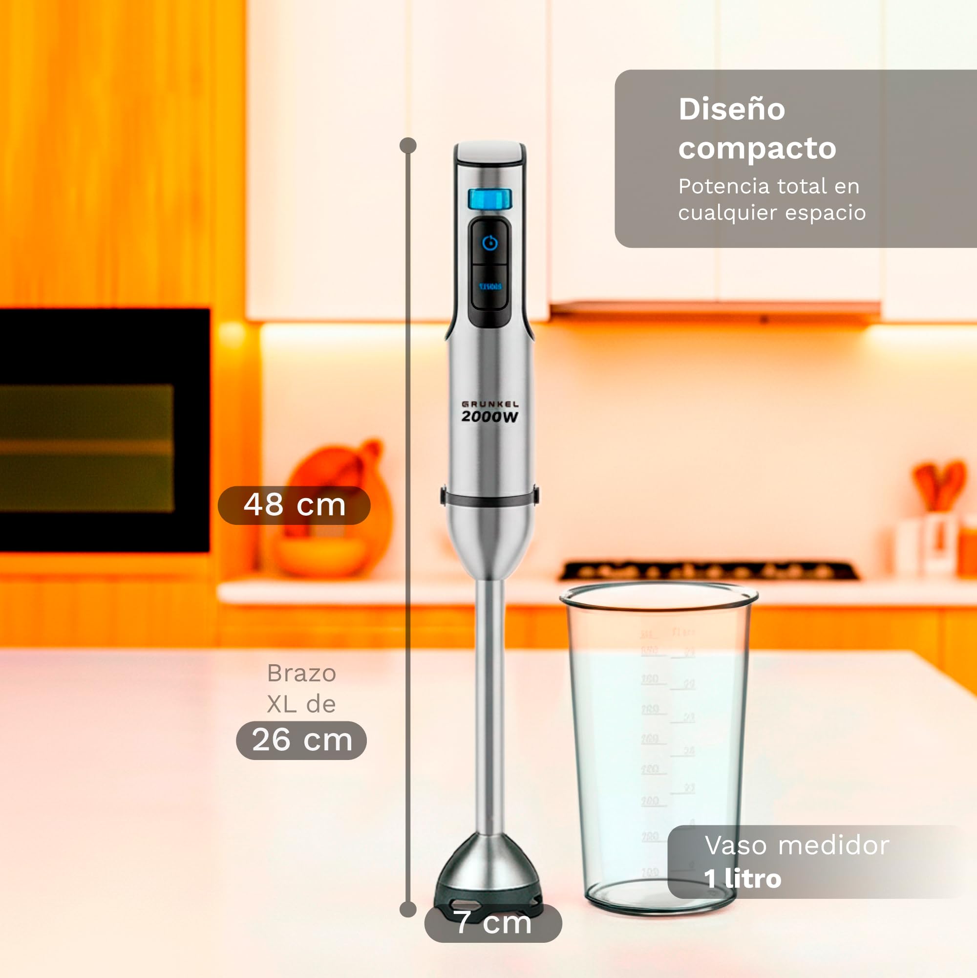 GRUNKEL Batidora de mano BM-2000EXTREME – Función Turbo – Vaso de 800 ml – 2000W - imagen 2
