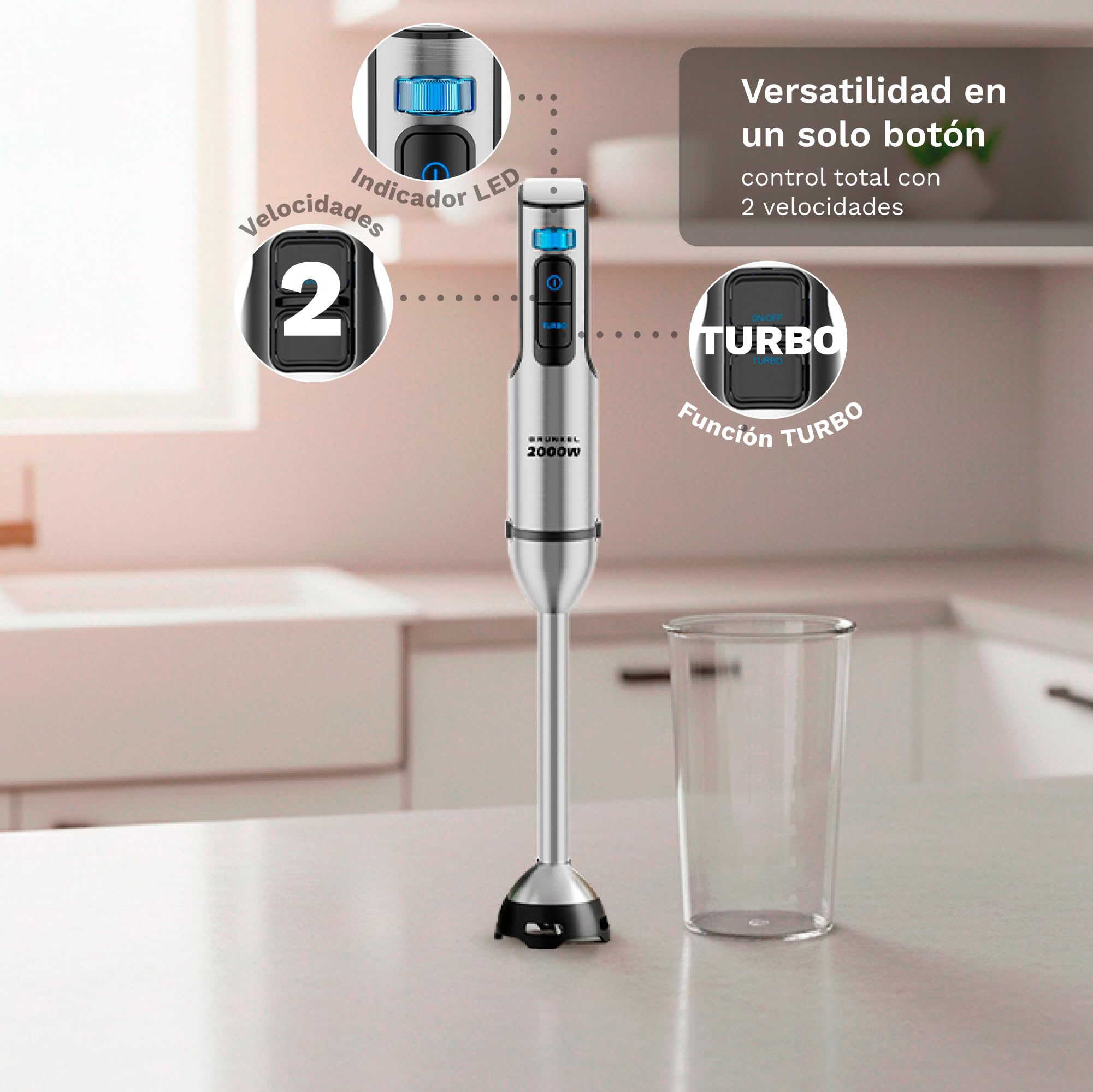 GRUNKEL Batidora de mano BM-2000EXTREME – Función Turbo – Vaso de 800 ml – 2000W - imagen 3