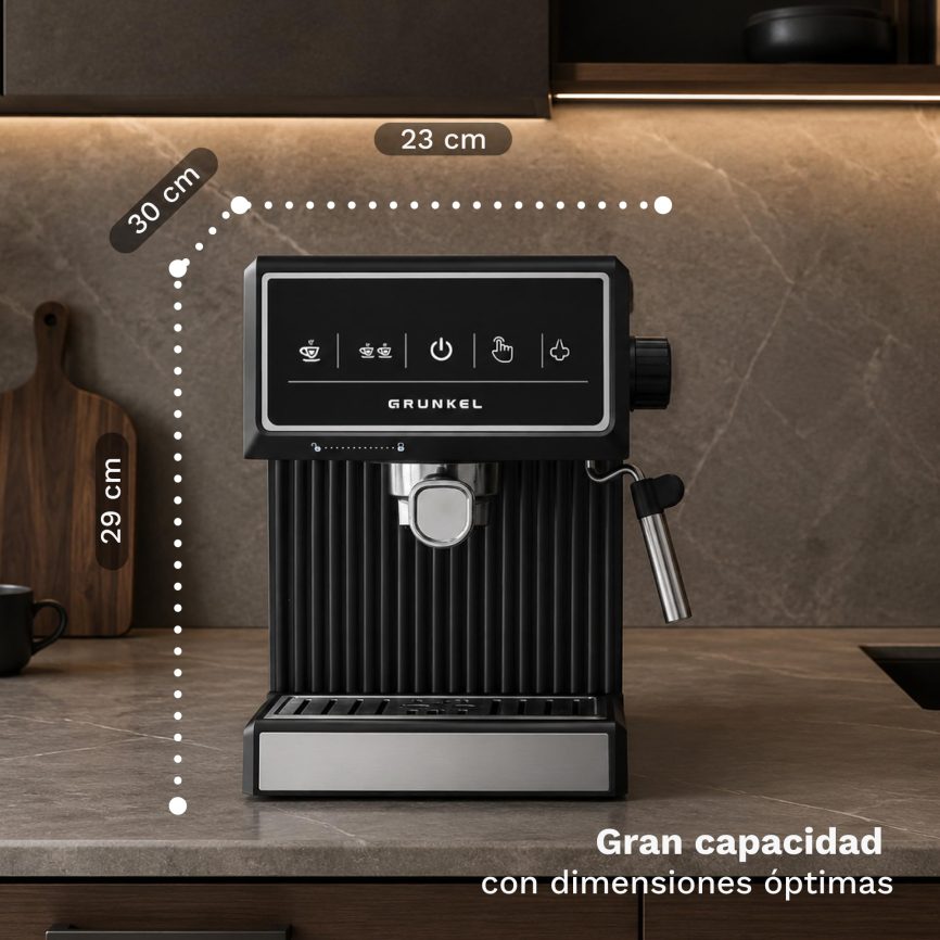 GRUNKEL Cafetera Espresso CAFPRESSO-20PULSE – 20 bares – 850W – Pantalla táctil – Negro - imagen 2