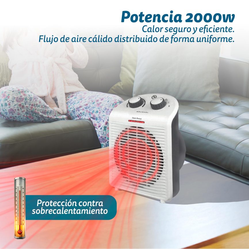 GRUNKEL Termoventilador WB-2000PLUSBL 2000W | 2 Potencias, Termostato e IP21 - imagen 2