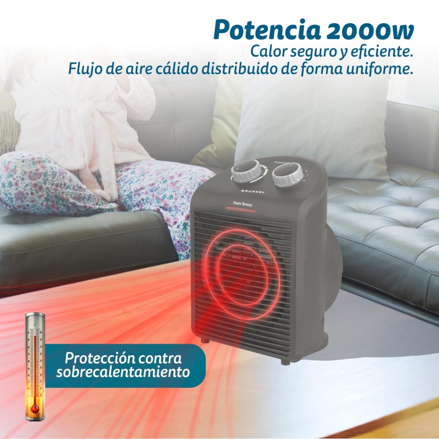 GRUNKEL Termoventilador WB-2000PLUSNG 2000W | 2 Potencias, Termostato e IP21 - imagen 2