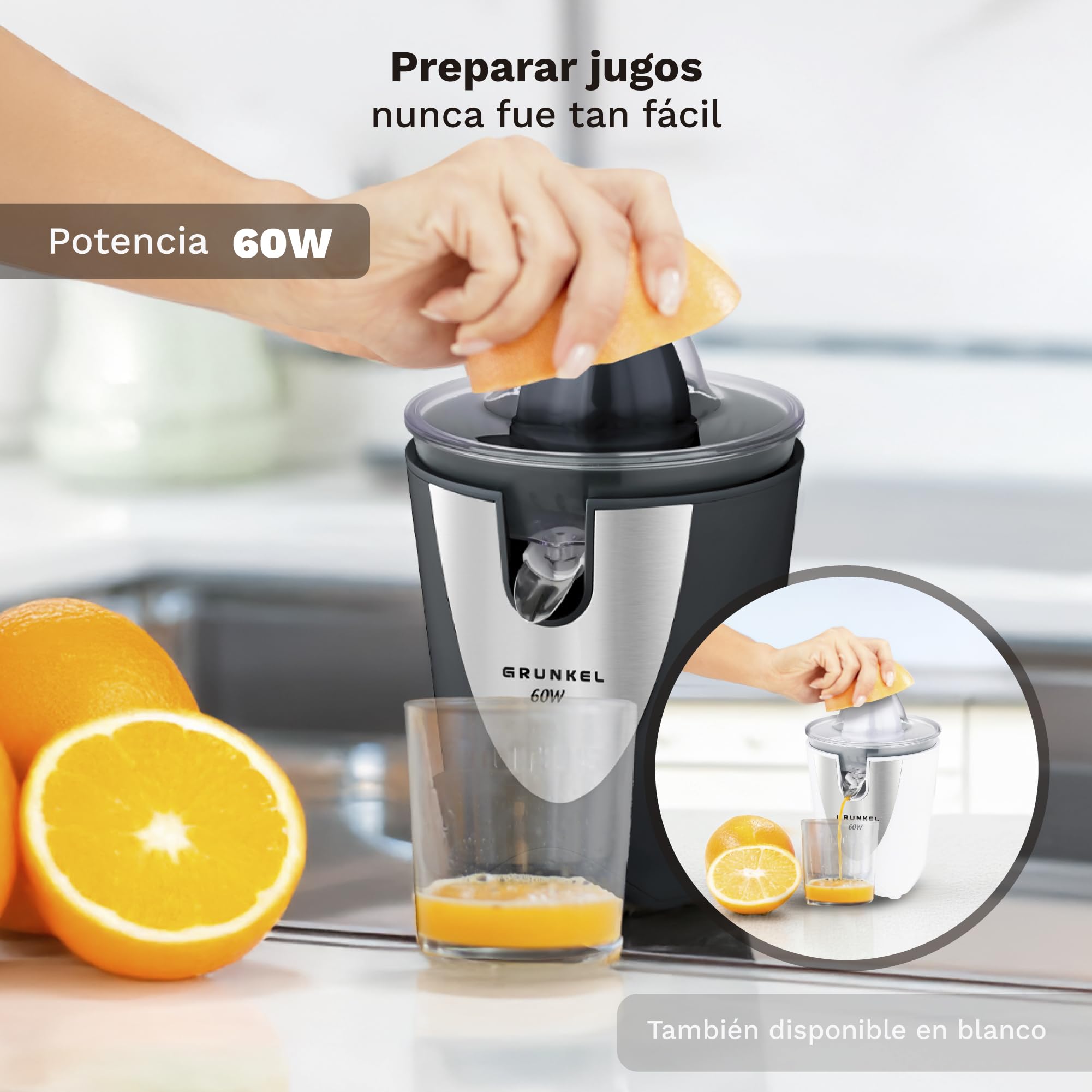 GRUNKEL Exprimidor de cítricos XP-VC60N 60W negro – inox - imagen 3