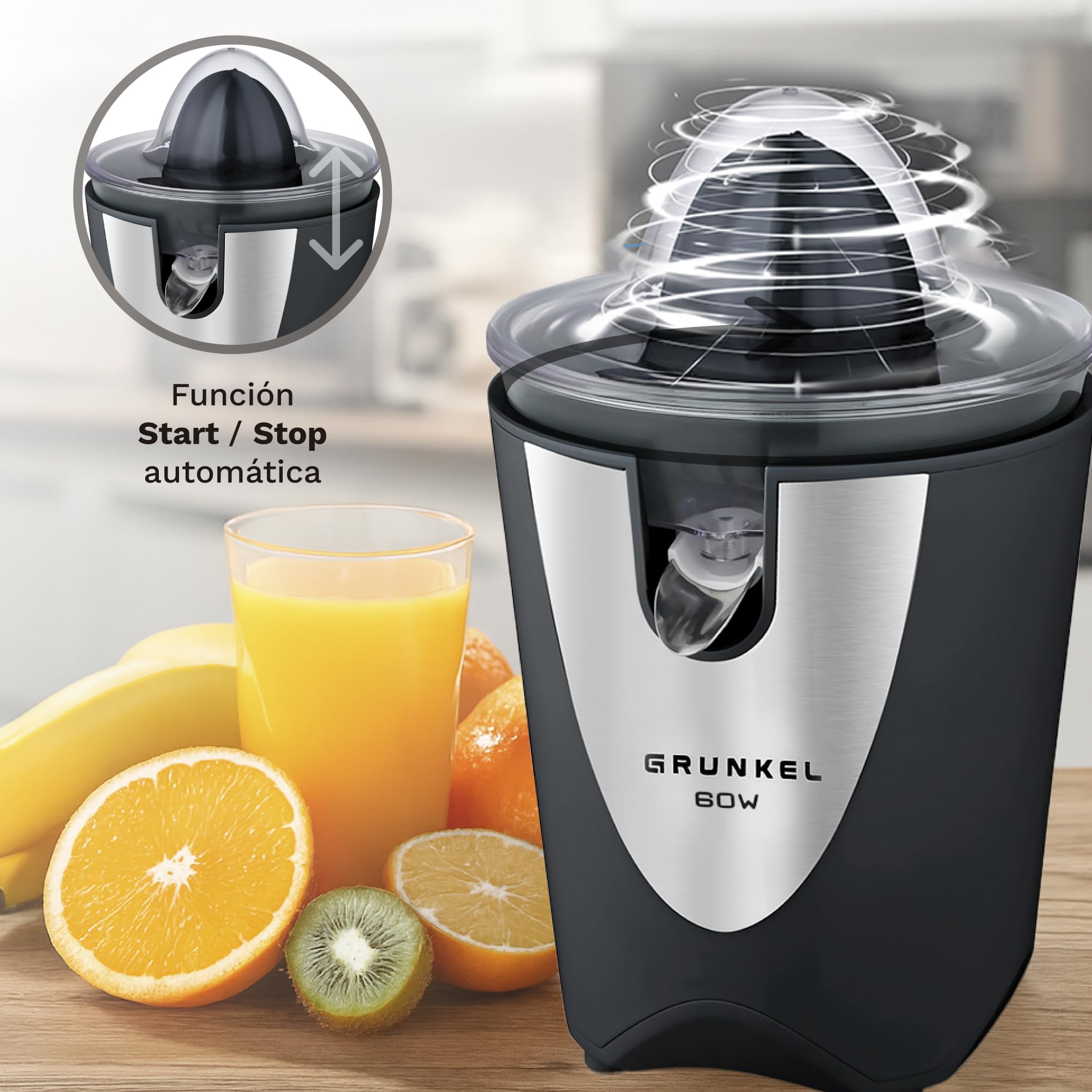 GRUNKEL Exprimidor de cítricos XP-VC60N 60W negro – inox - imagen 5