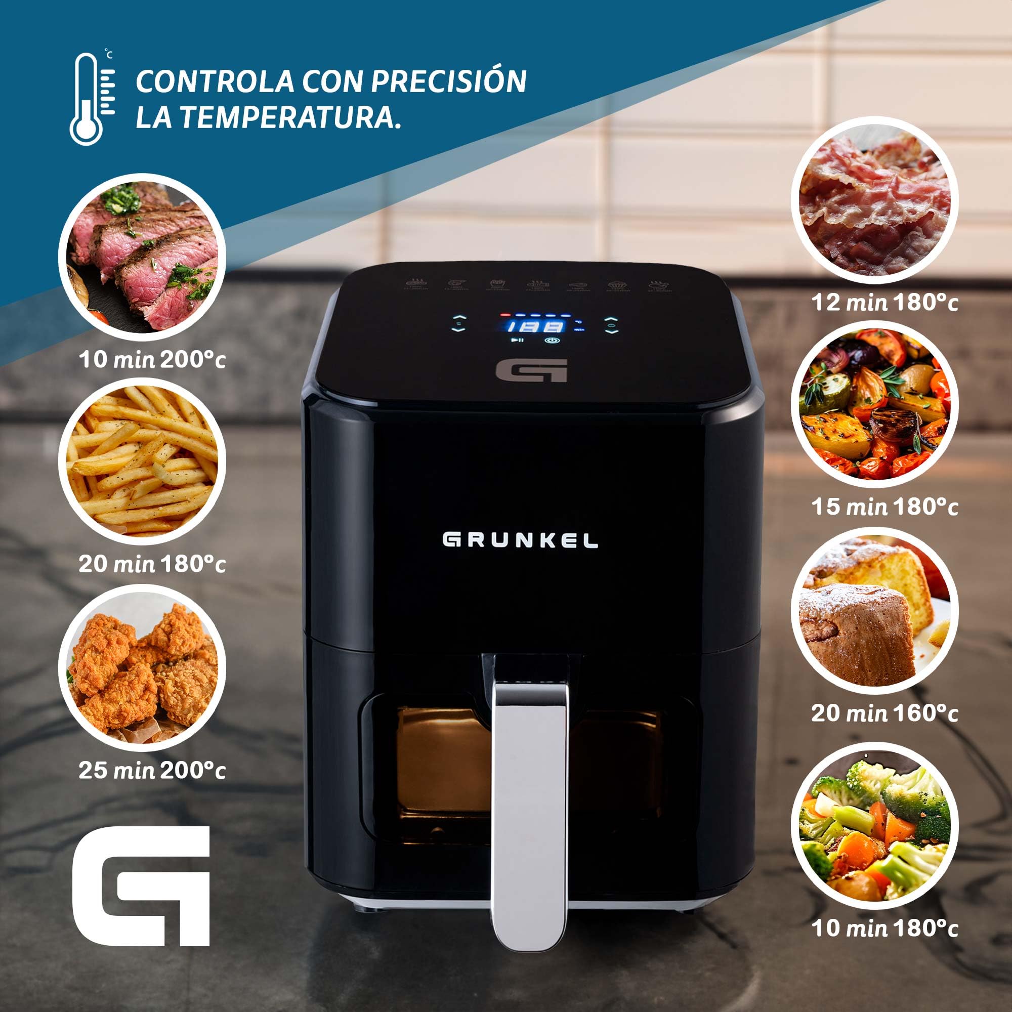 GRUNKEL Freidora de aire BLACKEASYFRYER de 4L y 1200W negra - imagen 5
