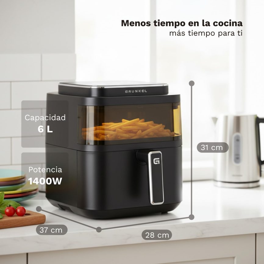 GRUNKEL Freidora de aire BLACKLIGHTFRYER de 6L y 1400W negra - imagen 2