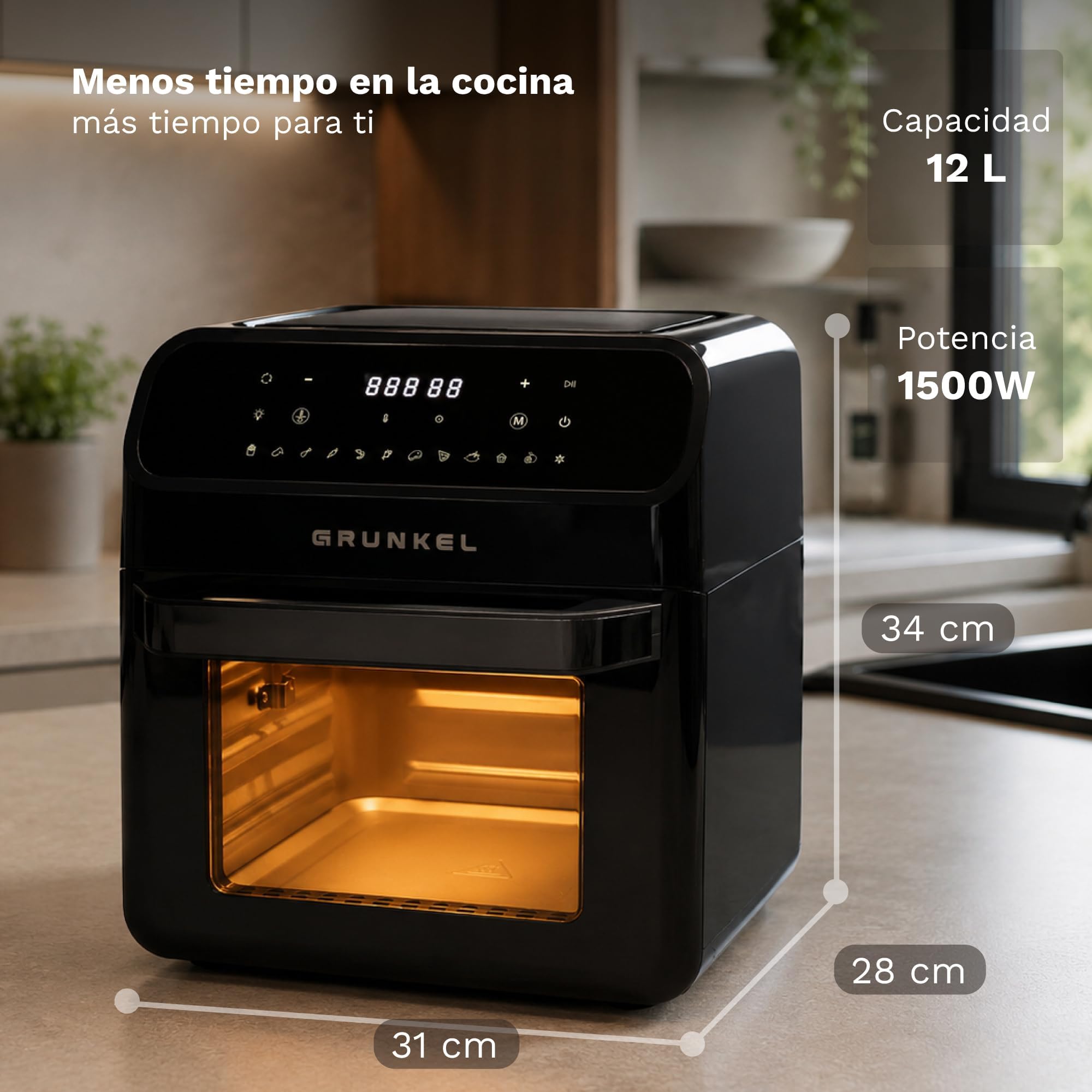 GRUNKEL Freidora de aire BLACKFRYEROVEN de 12L y 1500W negra - imagen 2