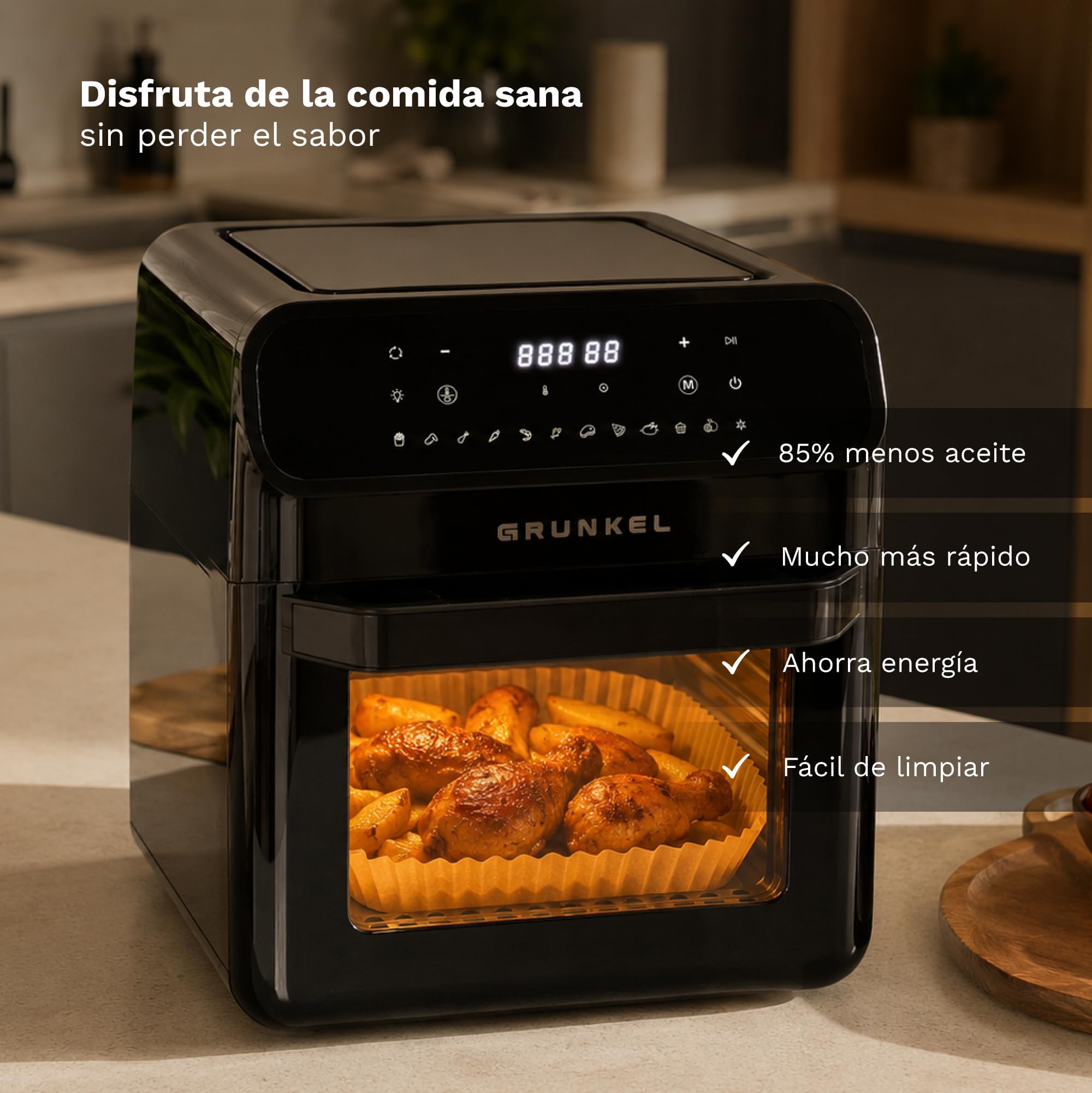 GRUNKEL Freidora de aire BLACKFRYEROVEN de 12L y 1500W negra - imagen 3