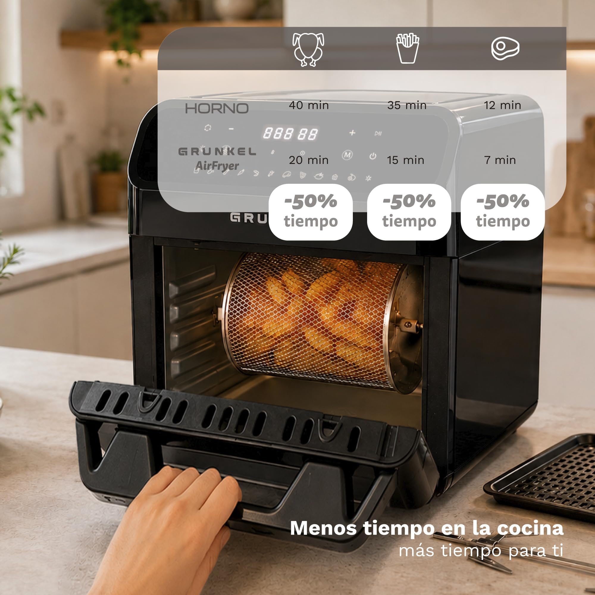 GRUNKEL Freidora de aire BLACKFRYEROVEN de 12L y 1500W negra - imagen 5