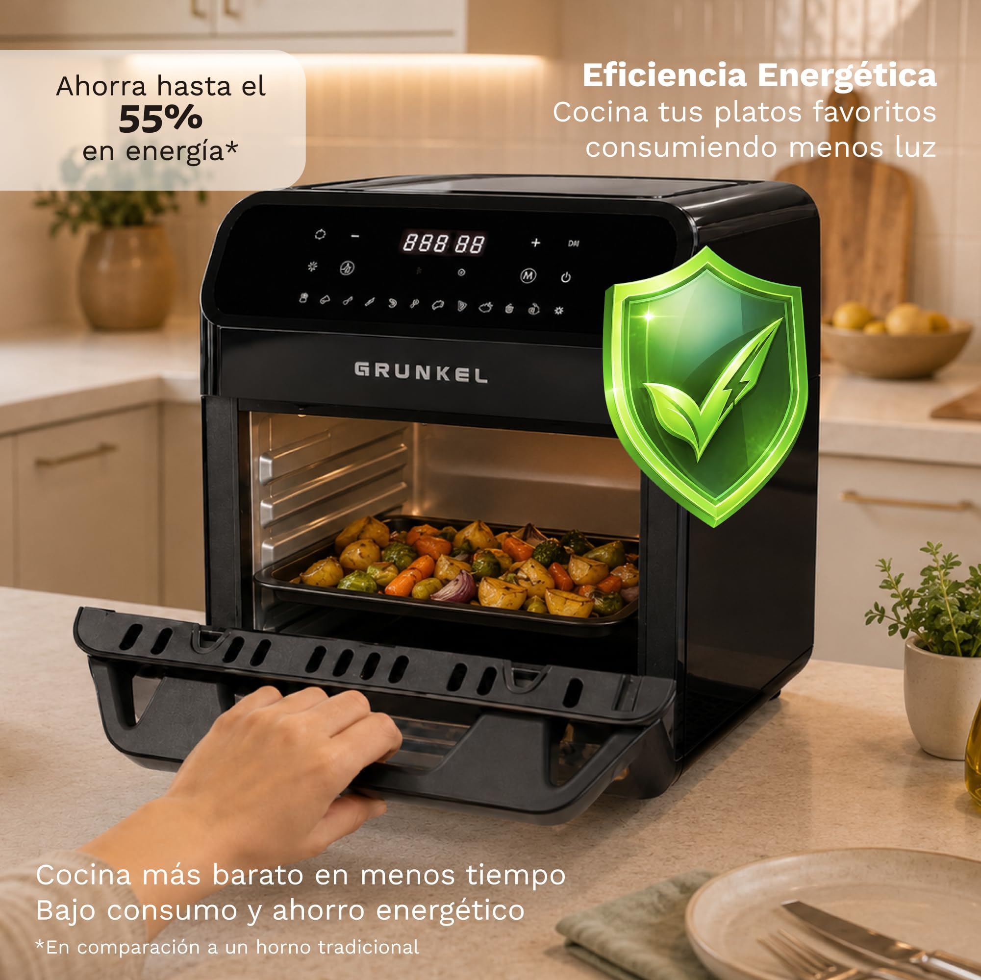 GRUNKEL Freidora de aire BLACKFRYEROVEN de 12L y 1500W negra - imagen 7
