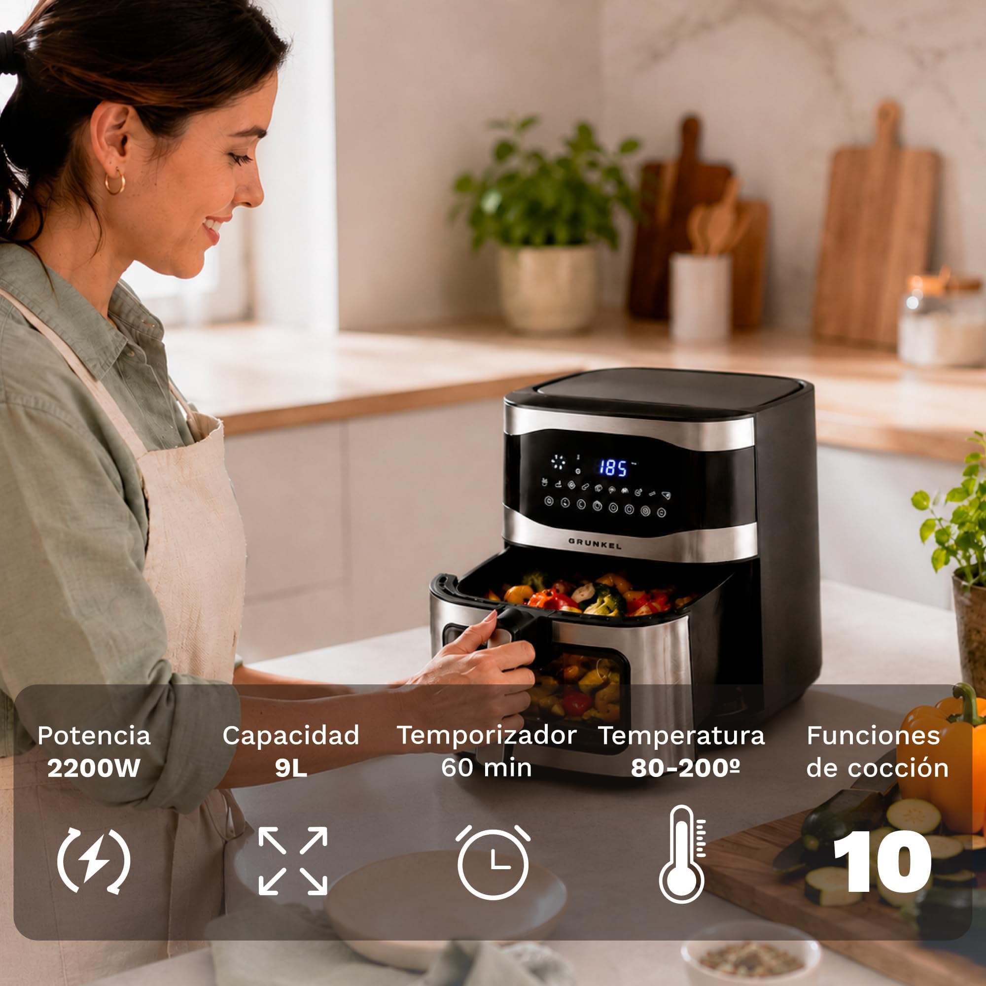 GRUNKEL Freidora de aire MAXISTEELFRYER de 9L y 2200W - imagen 3