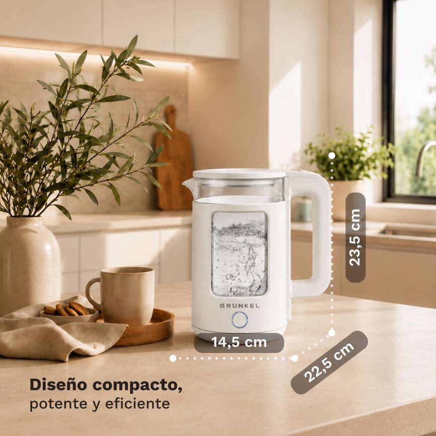 GRUNKEL Hervidor de agua HV-18CWPBL – 1,8L y 1500W de potencia – Blanco - imagen 2