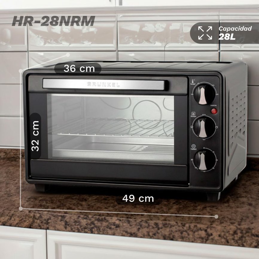 GRUNKEL Horno eléctrico multifunción de sobremesa de 28L – HR-28NRM – 1600W – Negro - imagen 2