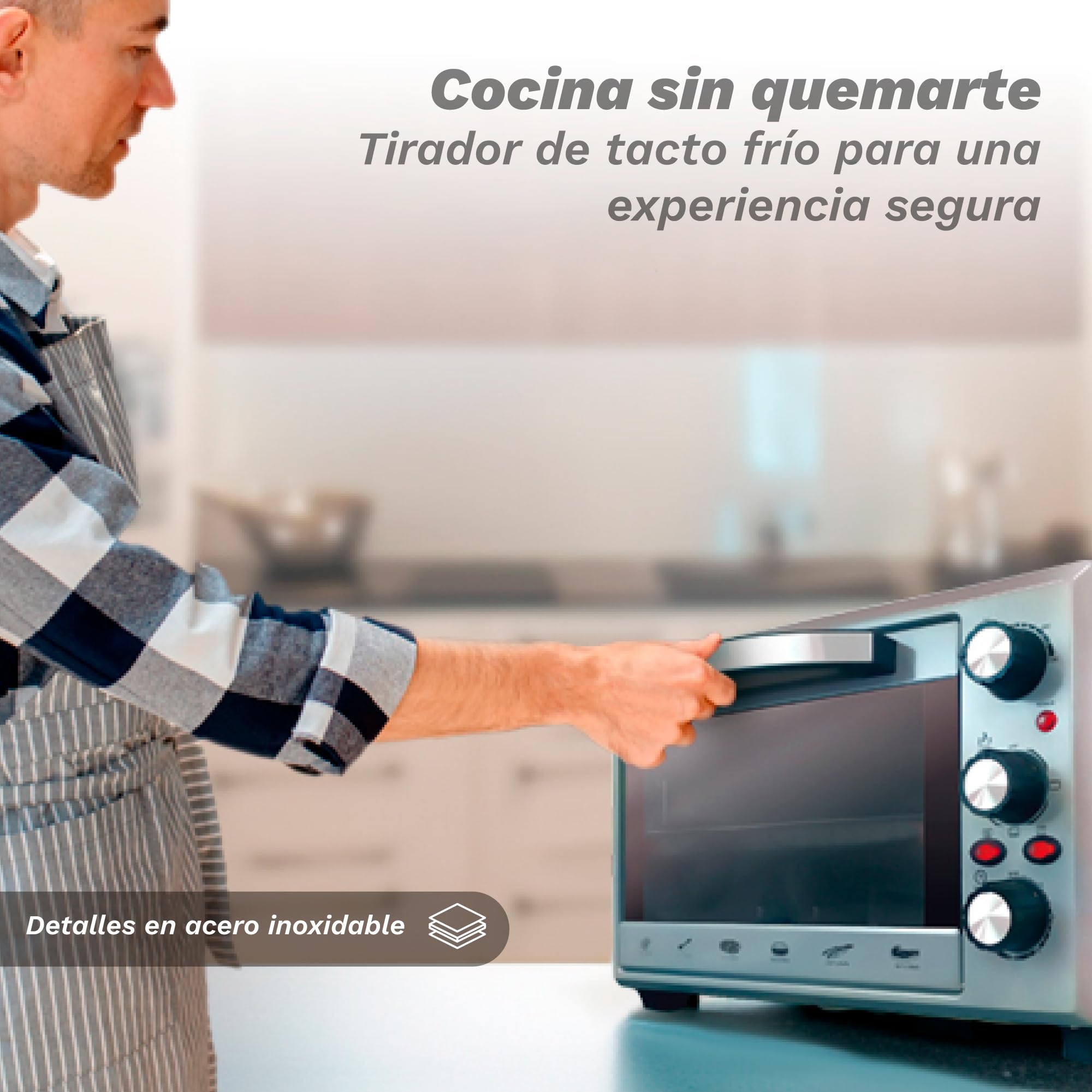GRUNKEL Horno eléctrico multifunción de sobremesa de 28L – HR-28SILVER – 1600W – Gris - imagen 5