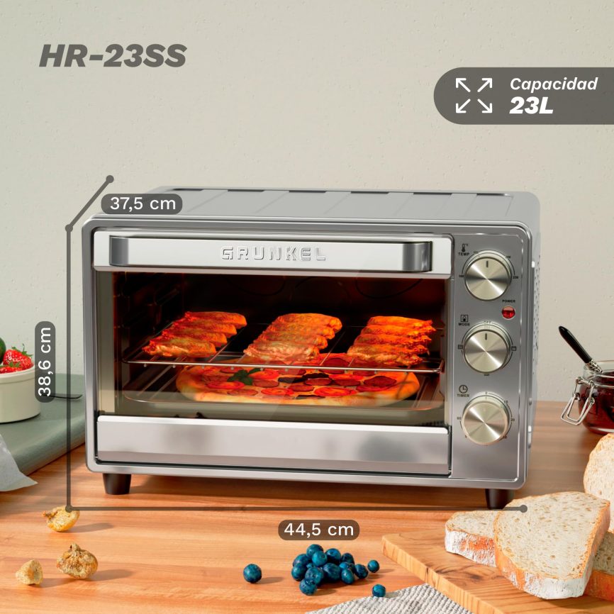 GRUNKEL Horno eléctrico multifunción de sobremesa de 23L – HR-23SS – 1600W – Acero inoxidable - imagen 2