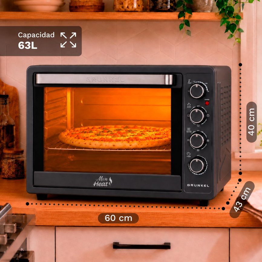 GRUNKEL Horno Eléctrico HR-63MAX 63L | 2200W, Convección y Rustidera - imagen 2
