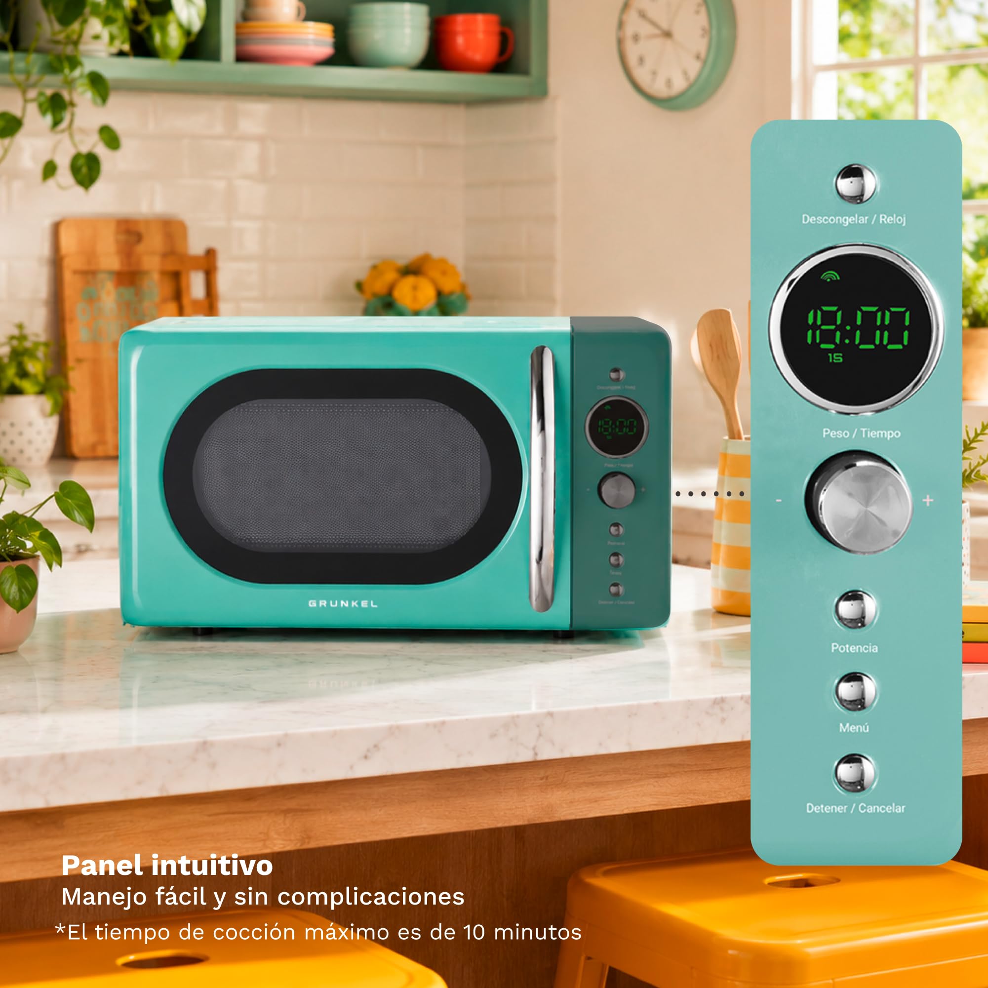 GRUNKEL Microondas digital vintage MW-DGV – 20L de capacidad – 700W – Verde agua - imagen 6