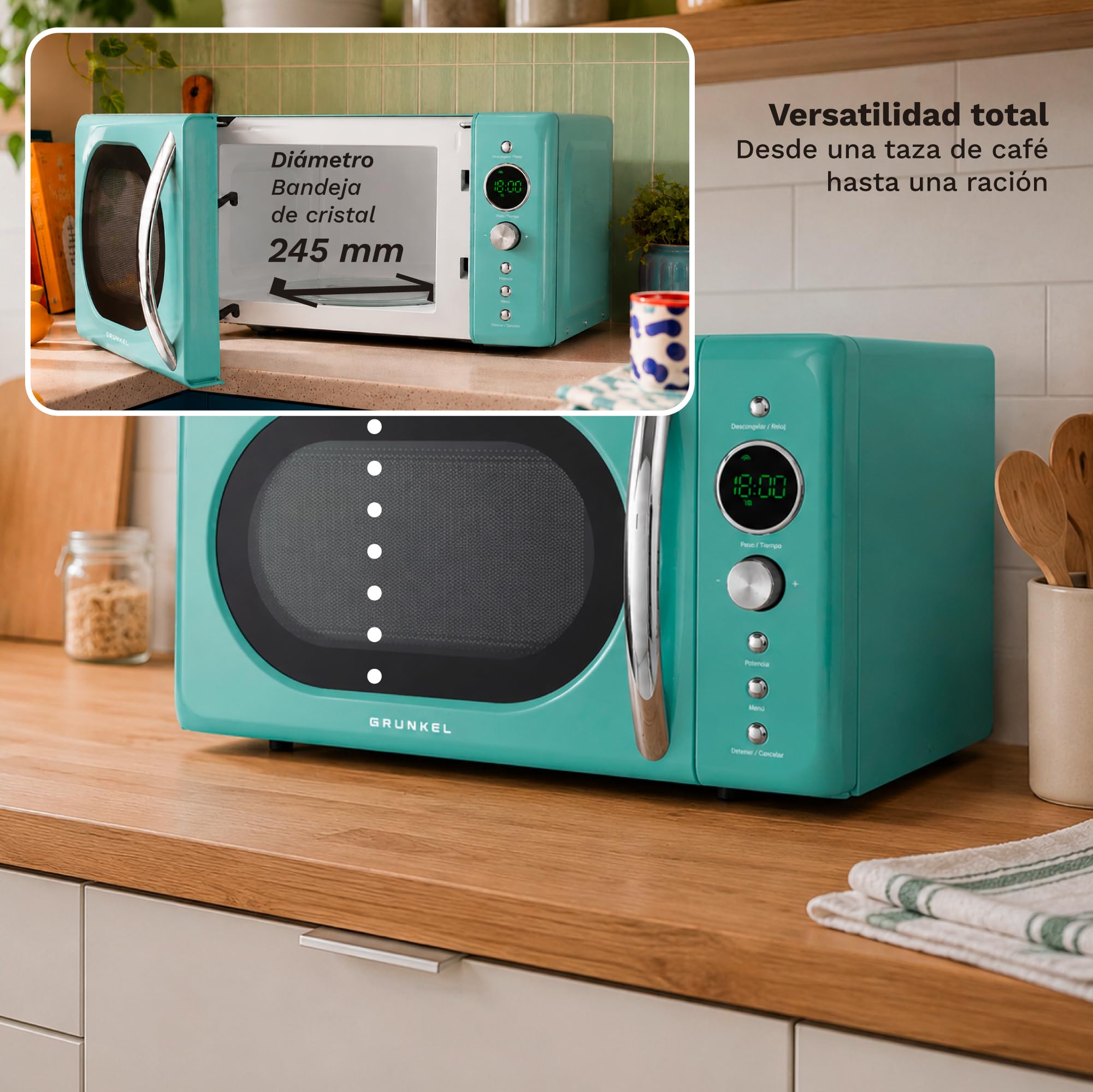 GRUNKEL Microondas digital vintage MW-DGV – 20L de capacidad – 700W – Verde agua - imagen 7