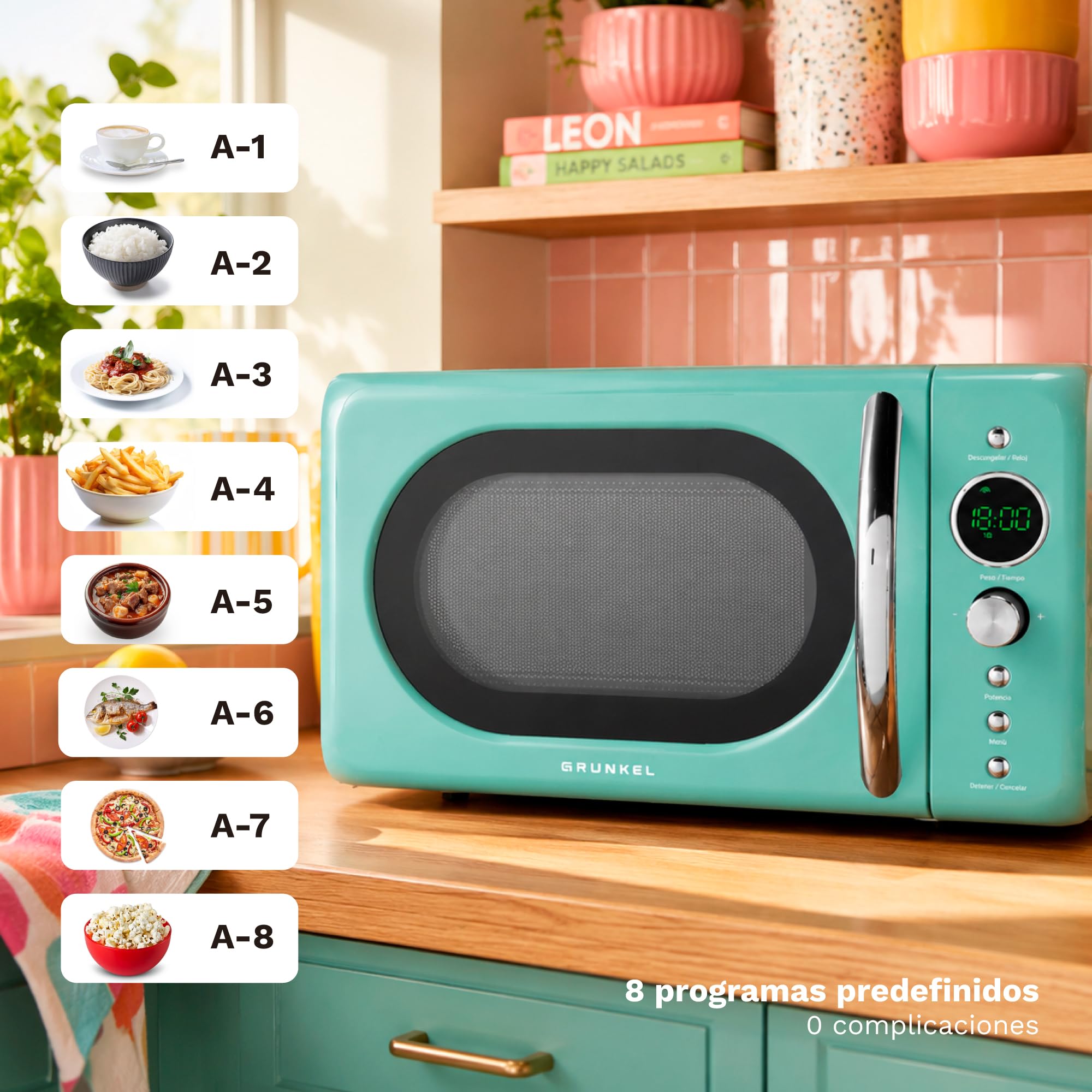 GRUNKEL Microondas digital vintage MW-DGV – 20L de capacidad – 700W – Verde agua - imagen 9