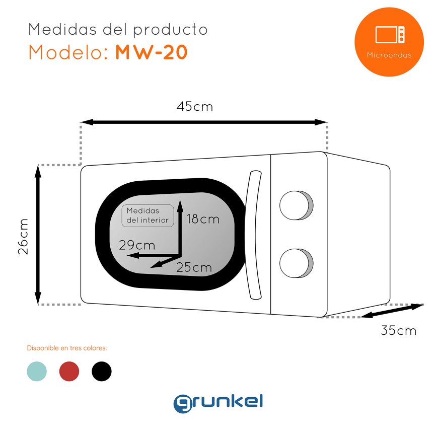 GRUNKEL Microondas vintage MW-20NEGRO – 20L de capacidad – 700W – Negro - imagen 2