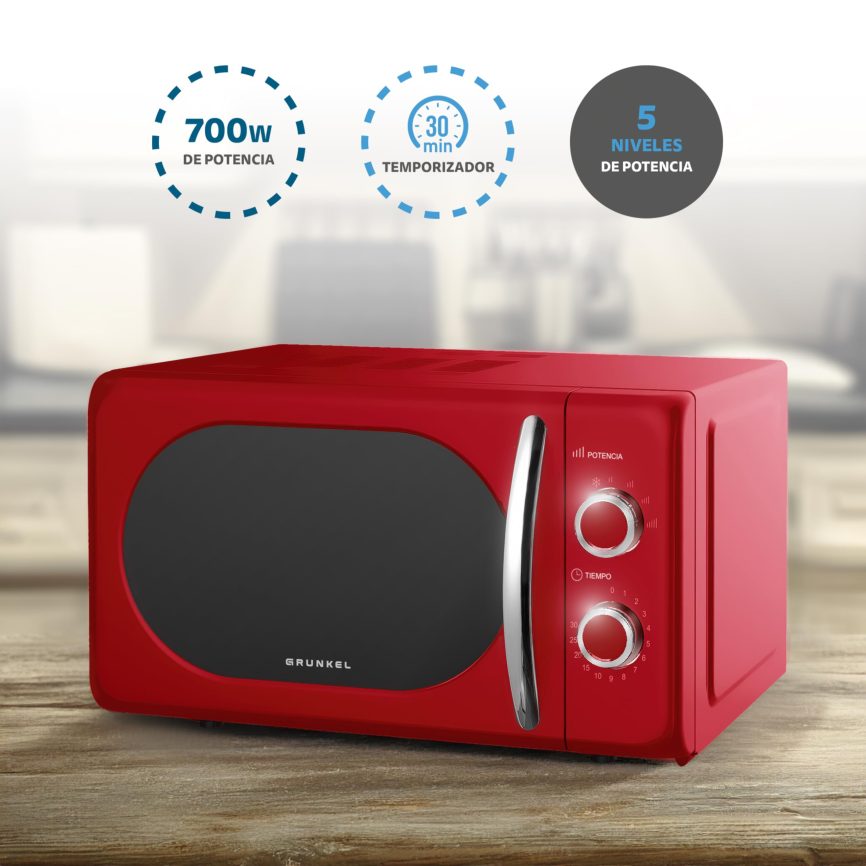 GRUNKEL Microondas vintage MW-20ROJO – 20L de capacidad – 700W – Rojo - imagen 2