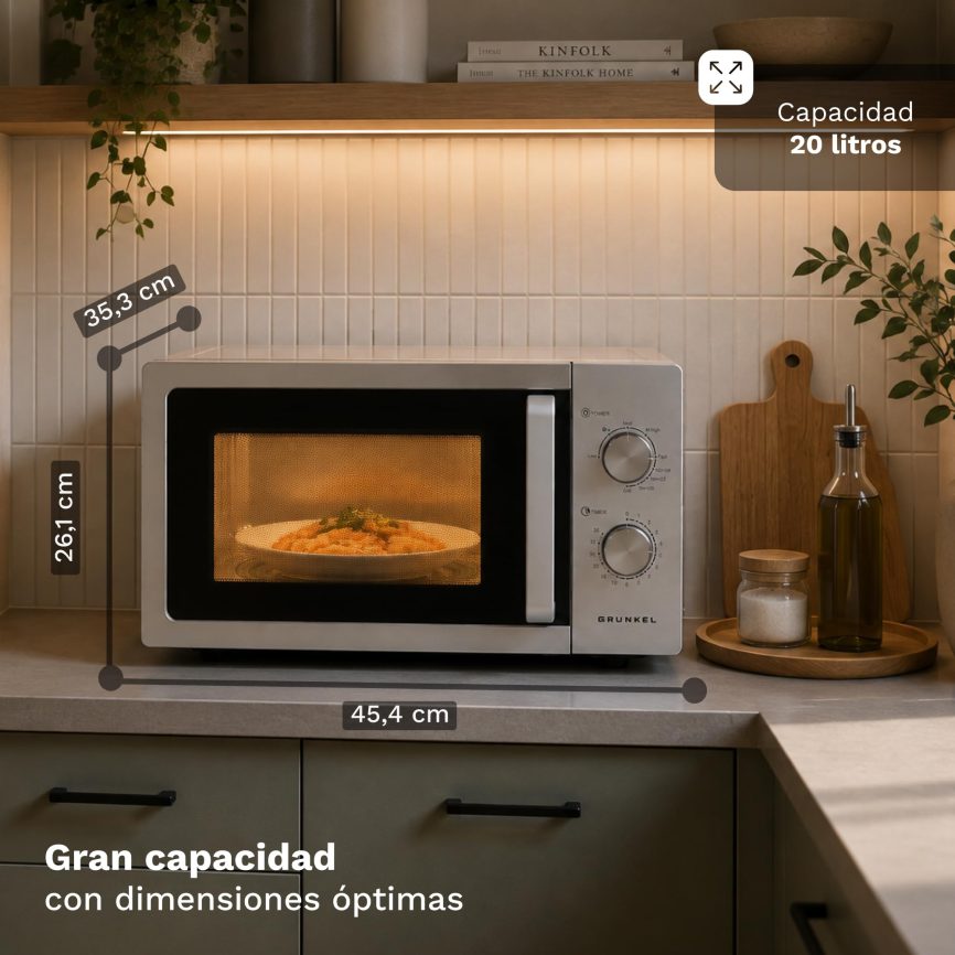 GRUNKEL Microondas con Grill MWG-20INOX – 20L de capacidad – 700W – Acero inoxidable - imagen 2