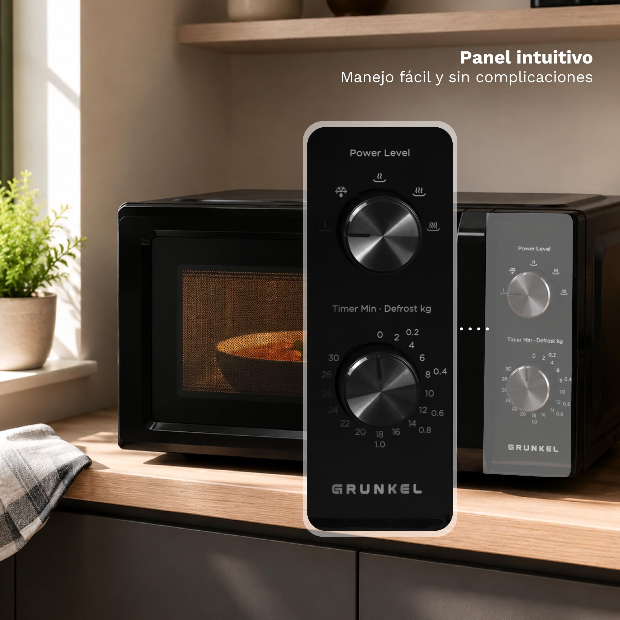 GRUNKEL Microondas sin grill MW-20MN de 20 litros de capacidad y 700W negro - imagen 6
