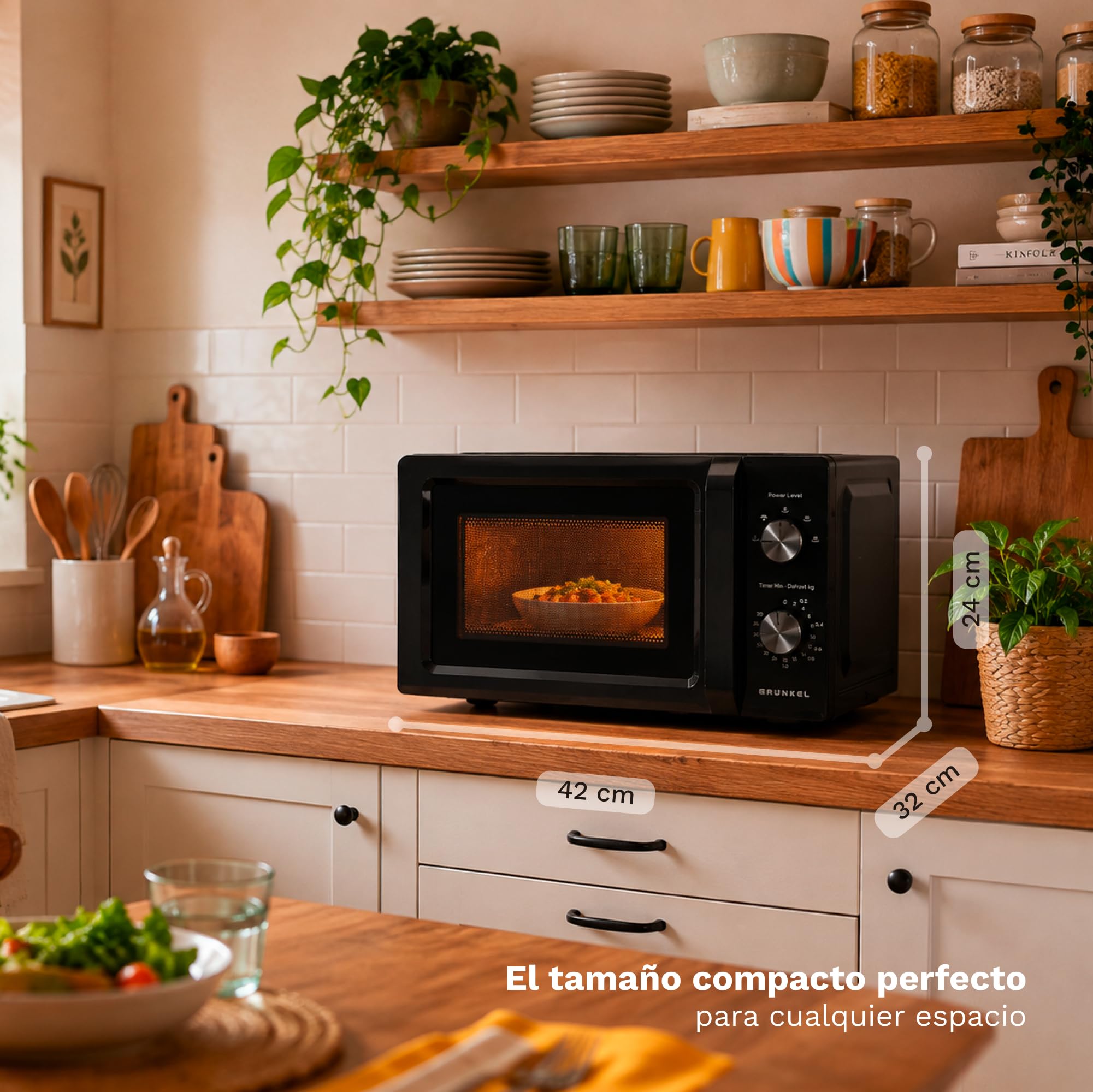 GRUNKEL Microondas sin grill MW-20MN de 20 litros de capacidad y 700W negro - imagen 7
