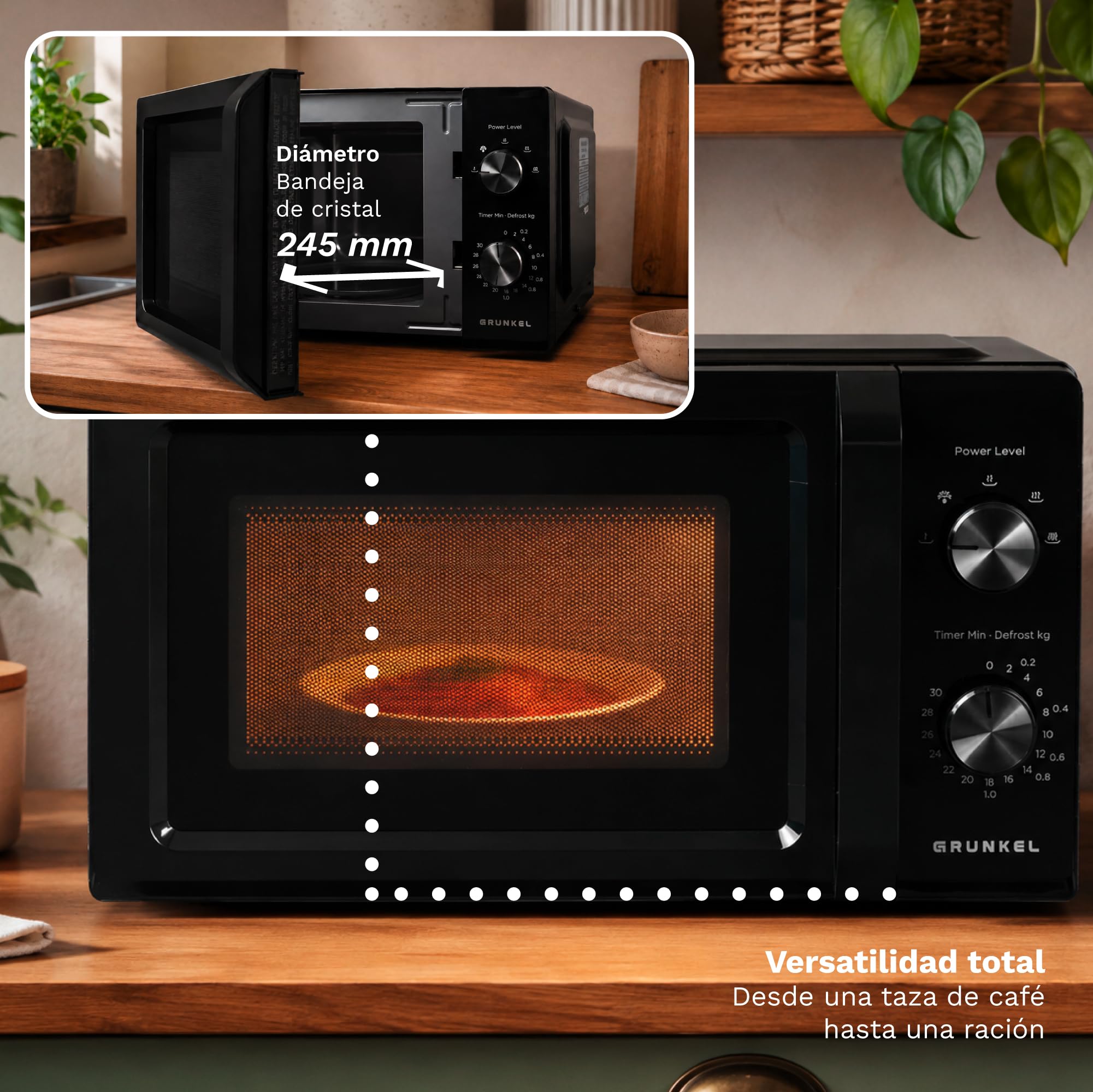 GRUNKEL Microondas sin grill MW-20MN de 20 litros de capacidad y 700W negro - imagen 8