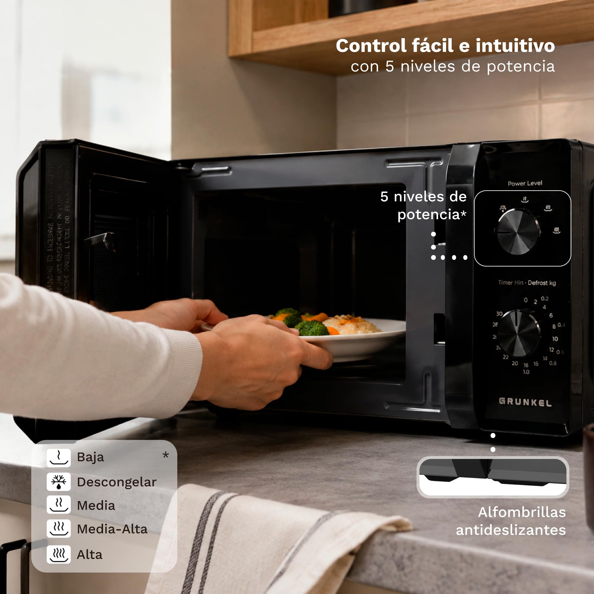 GRUNKEL Microondas sin grill MW-20MN de 20 litros de capacidad y 700W negro - imagen 9