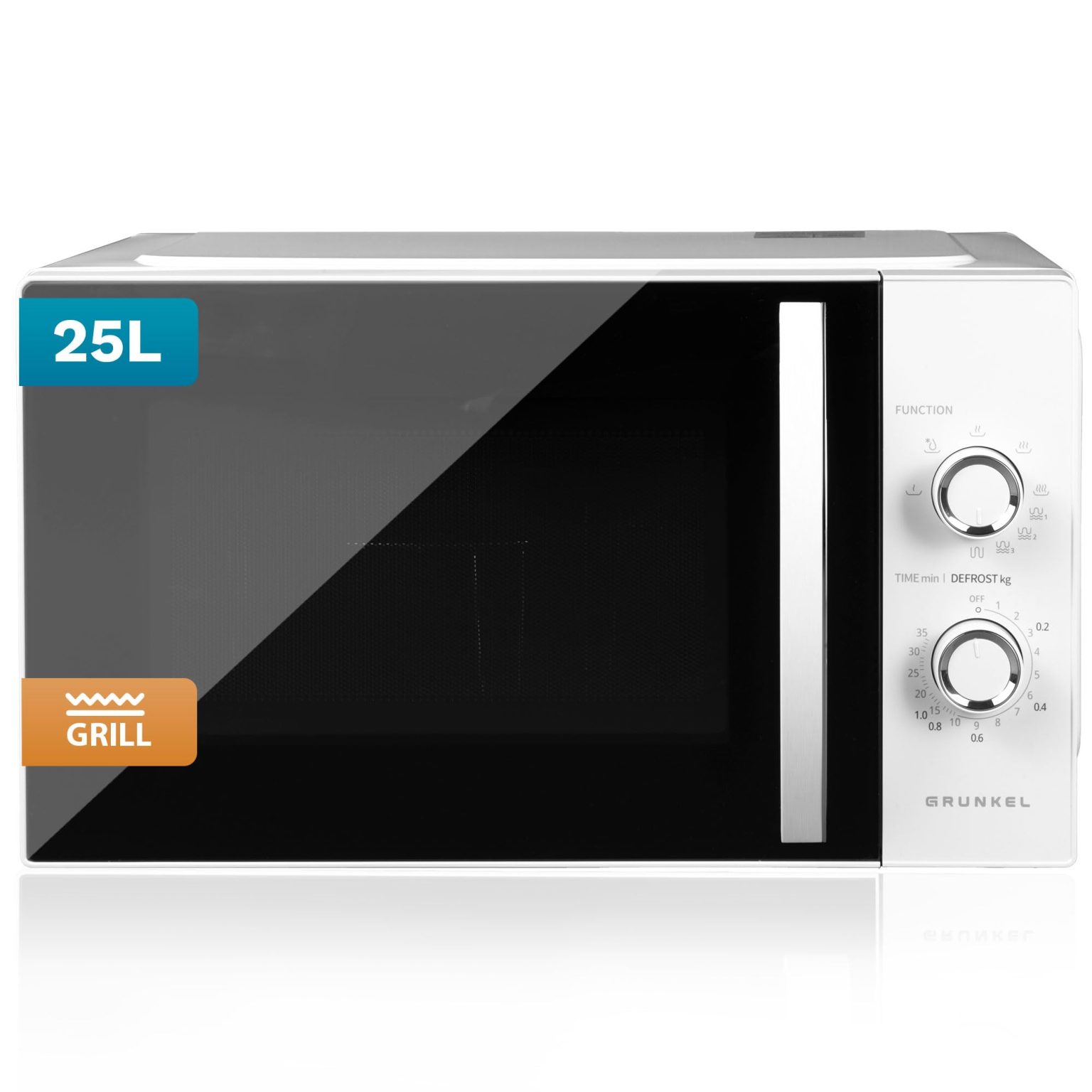 GRUNKEL Microondas con Grill MWG-25MA – 25L de capacidad – 800W – Blanco