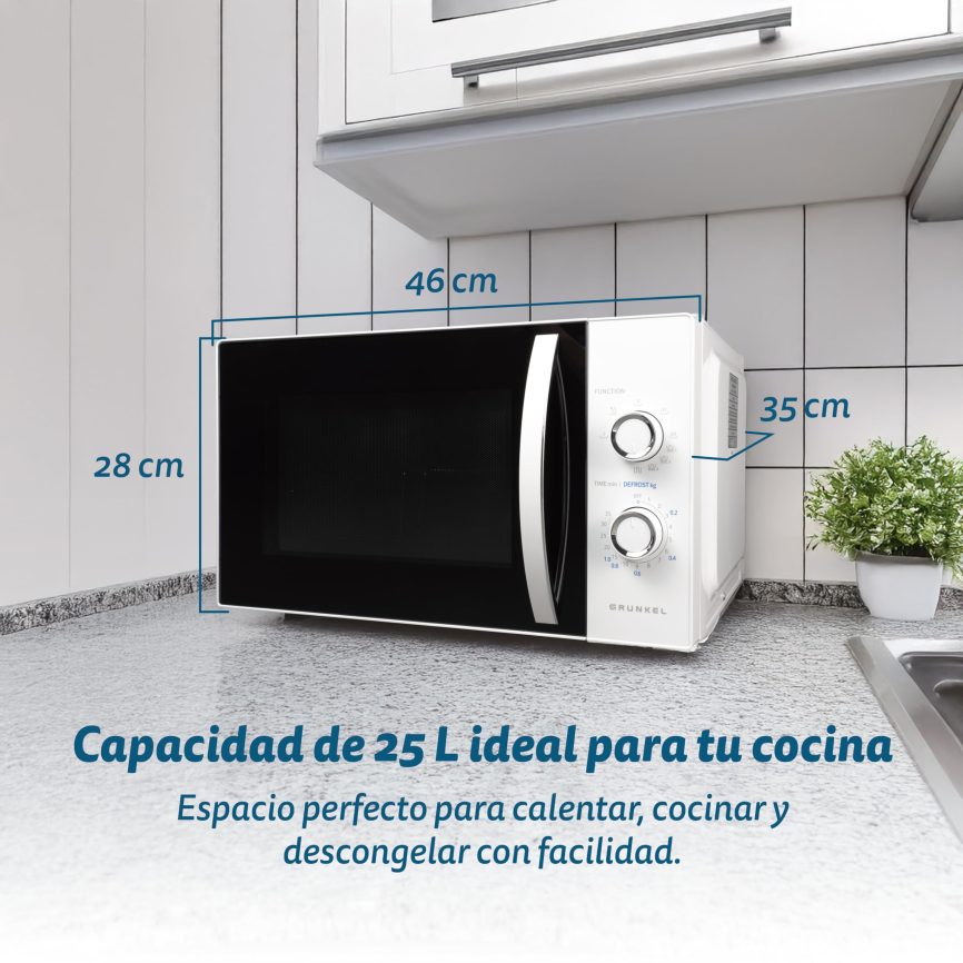 GRUNKEL Microondas con Grill MWG-25MA – 25L de capacidad – 800W – Blanco - imagen 2