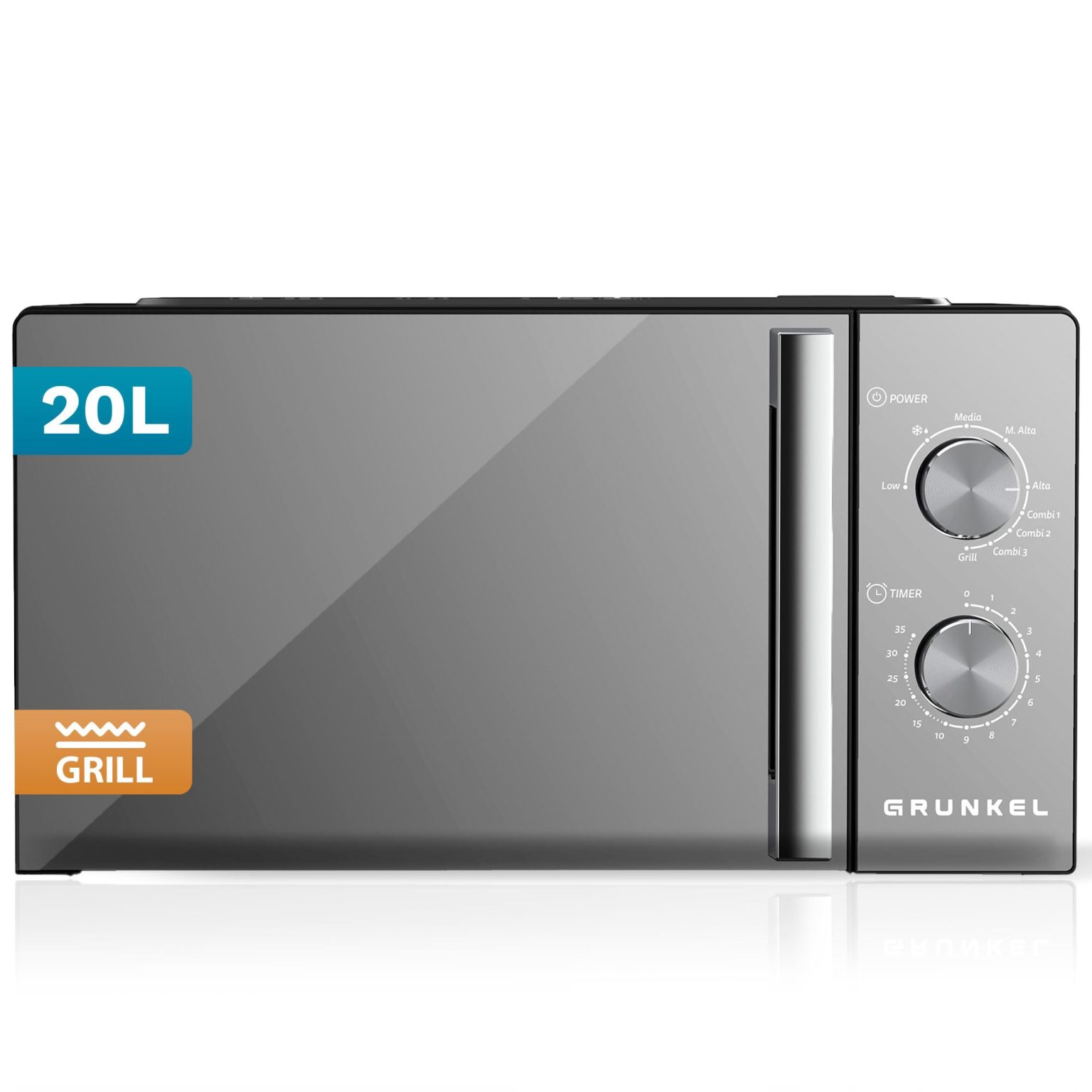 GRUNKEL Microondas con Grill MWG-20ESPEJO – 20L de capacidad – 800W – Espejo