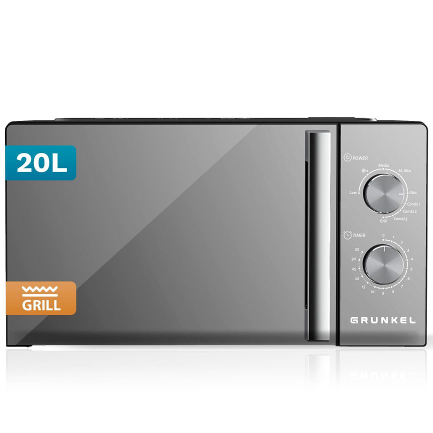 GRUNKEL Microondas con Grill MWG-20ESPEJO – 20L de capacidad – 800W – Espejo