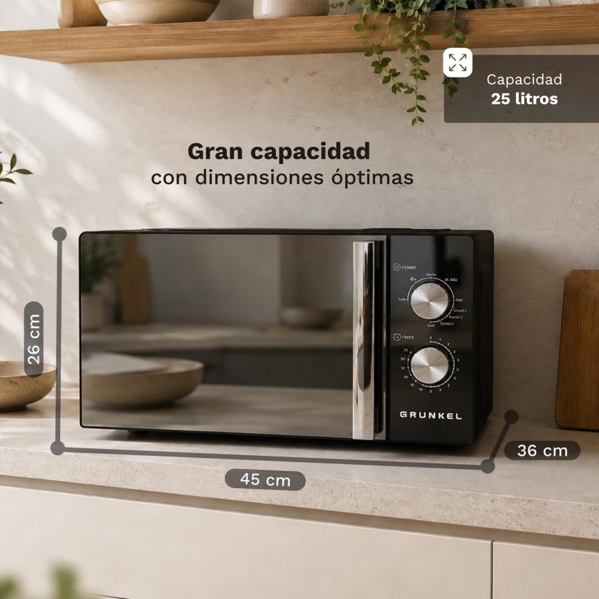 GRUNKEL Microondas con Grill MWG-20ESPEJO – 20L de capacidad – 800W – Espejo - imagen 2