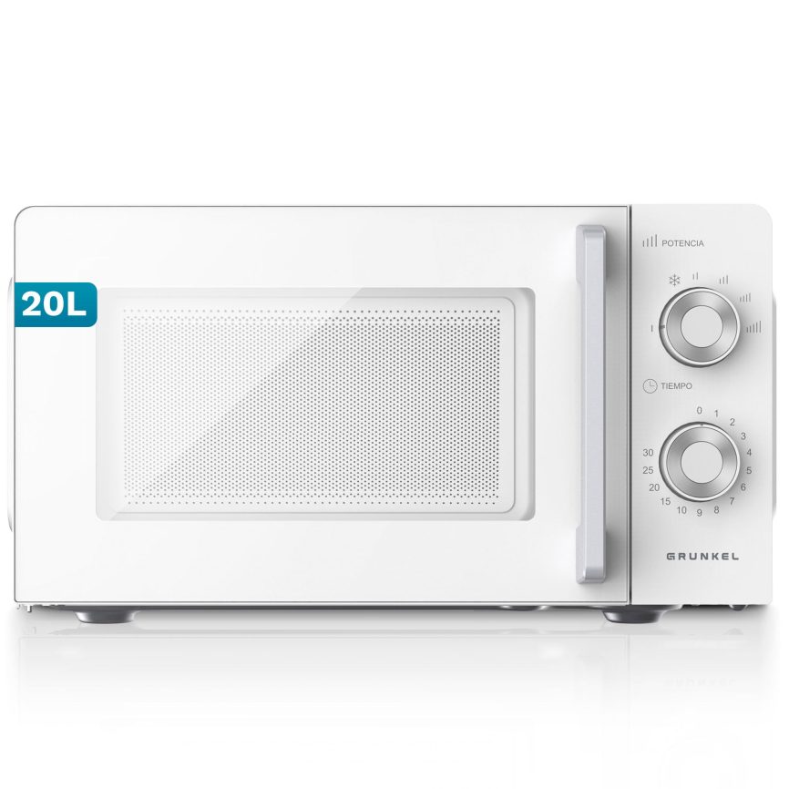 GRUNKEL Microondas sin grill MW-20MG – 20L de capacidad – 700W – Blanco