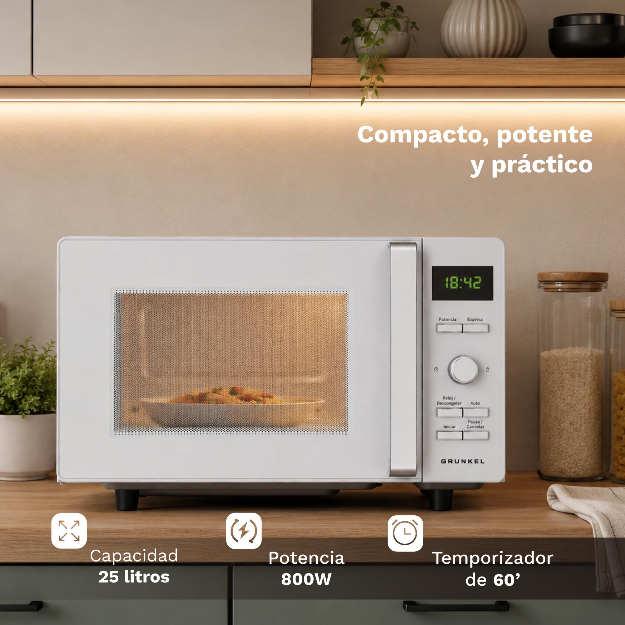 GRUNKEL Microondas sin plato MWD-25FLAT de 25L con 800W - imagen 4